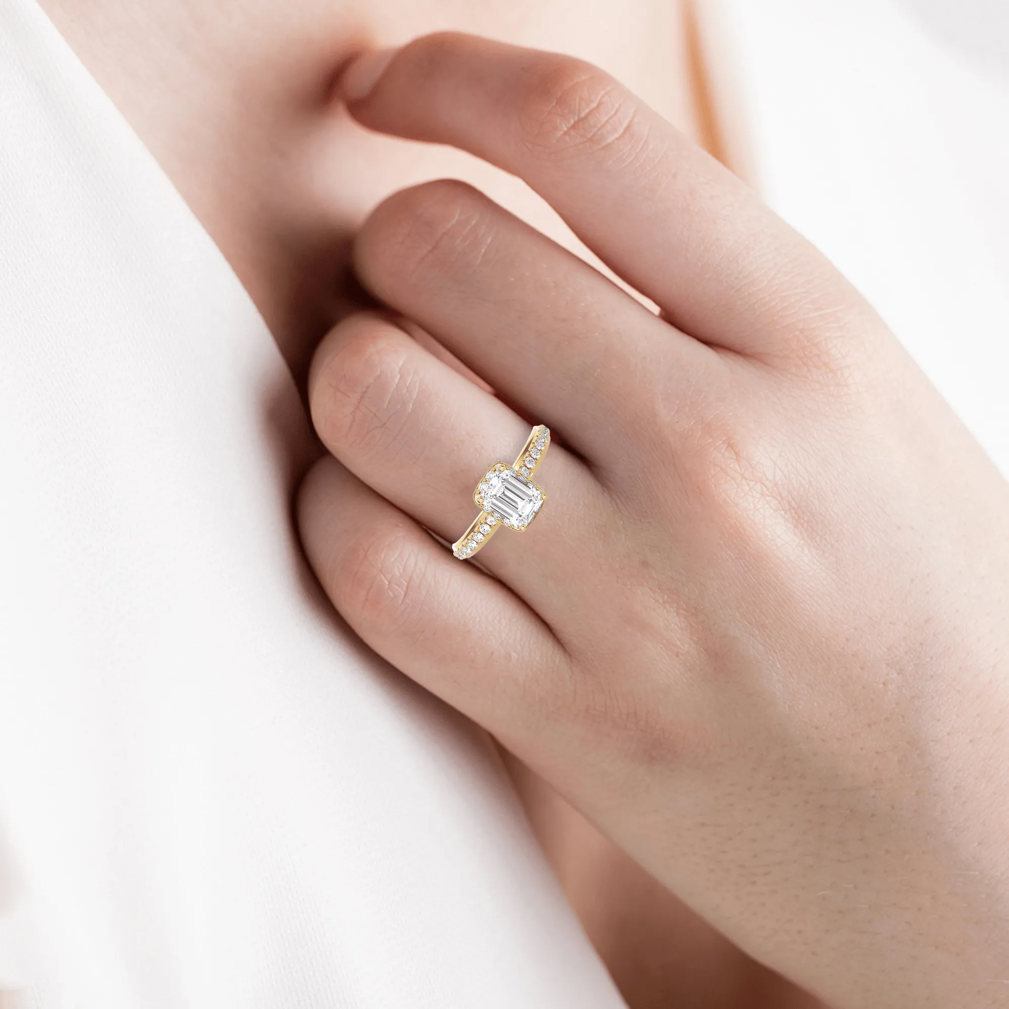 1 3/4 ctw Emerald-Cut Lab Grown Diamond Side Stone Engagement Ring