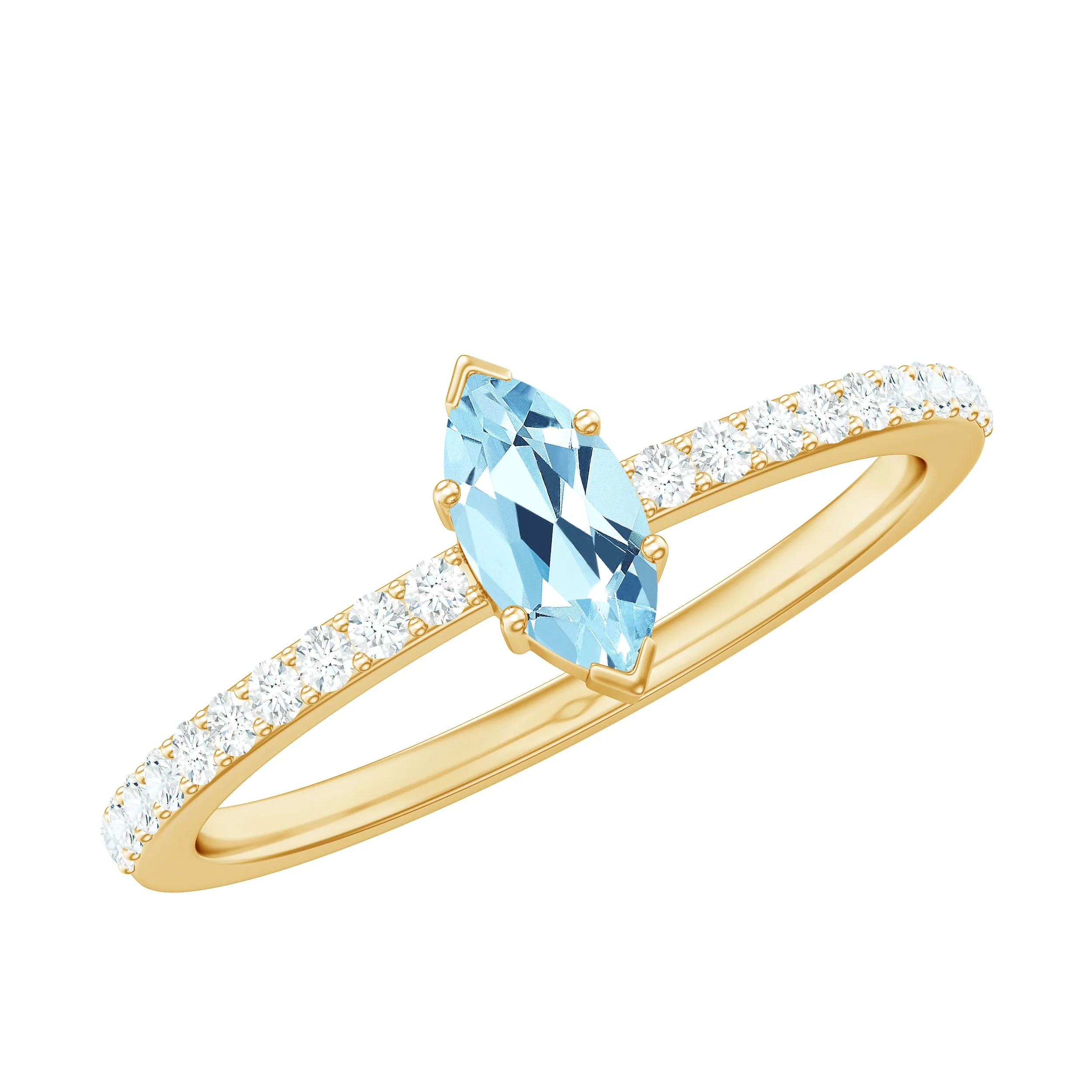 1/2 Ct Aquamarine Marquise Engagement Ring with Diamond