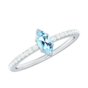1/2 Ct Aquamarine Marquise Engagement Ring with Diamond