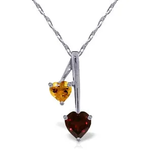 1.4 Carat 14K Solid White Gold Hearts Necklace Natural Garnet Citrine