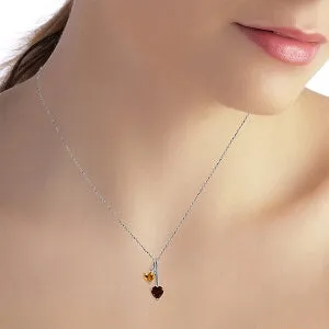 1.4 Carat 14K Solid White Gold Hearts Necklace Natural Garnet Citrine