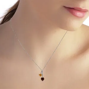 1.4 Carat 14K Solid White Gold Hearts Necklace Natural Garnet Citrine