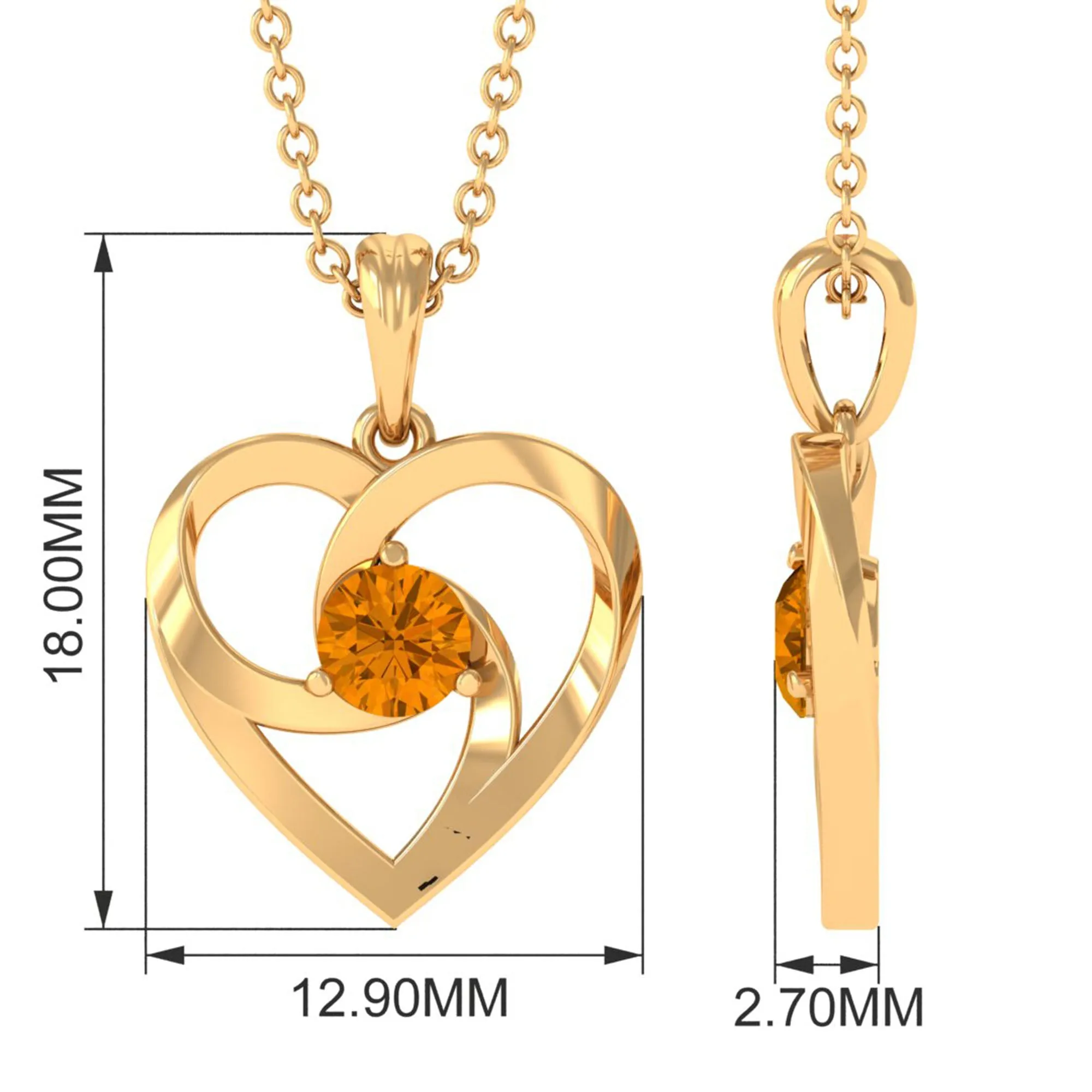 1/4 CT Round Citrine Gold Heart Pendant Necklace