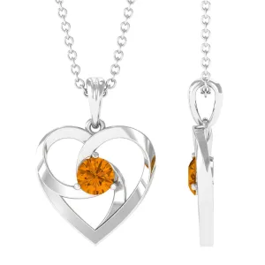 1/4 CT Round Citrine Gold Heart Pendant Necklace