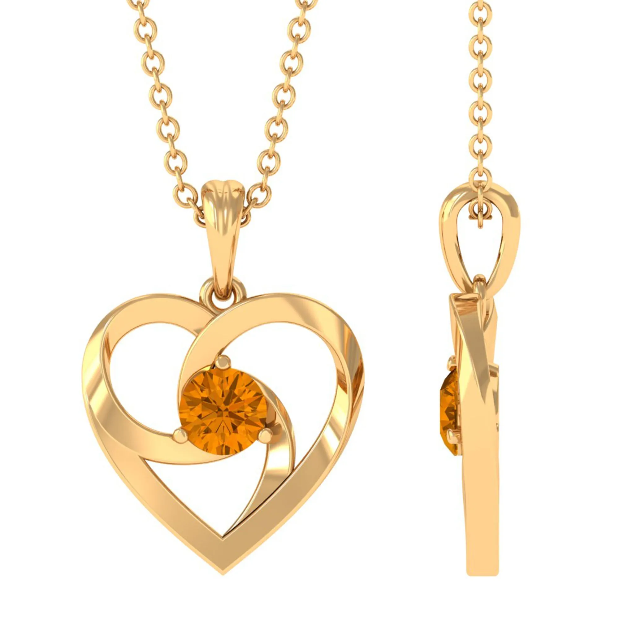 1/4 CT Round Citrine Gold Heart Pendant Necklace