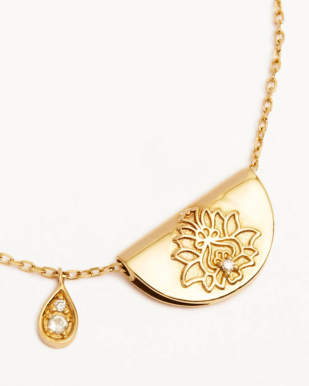 14k Solid Gold Lotus Birthstone Diamond Necklace - June - Moonstone