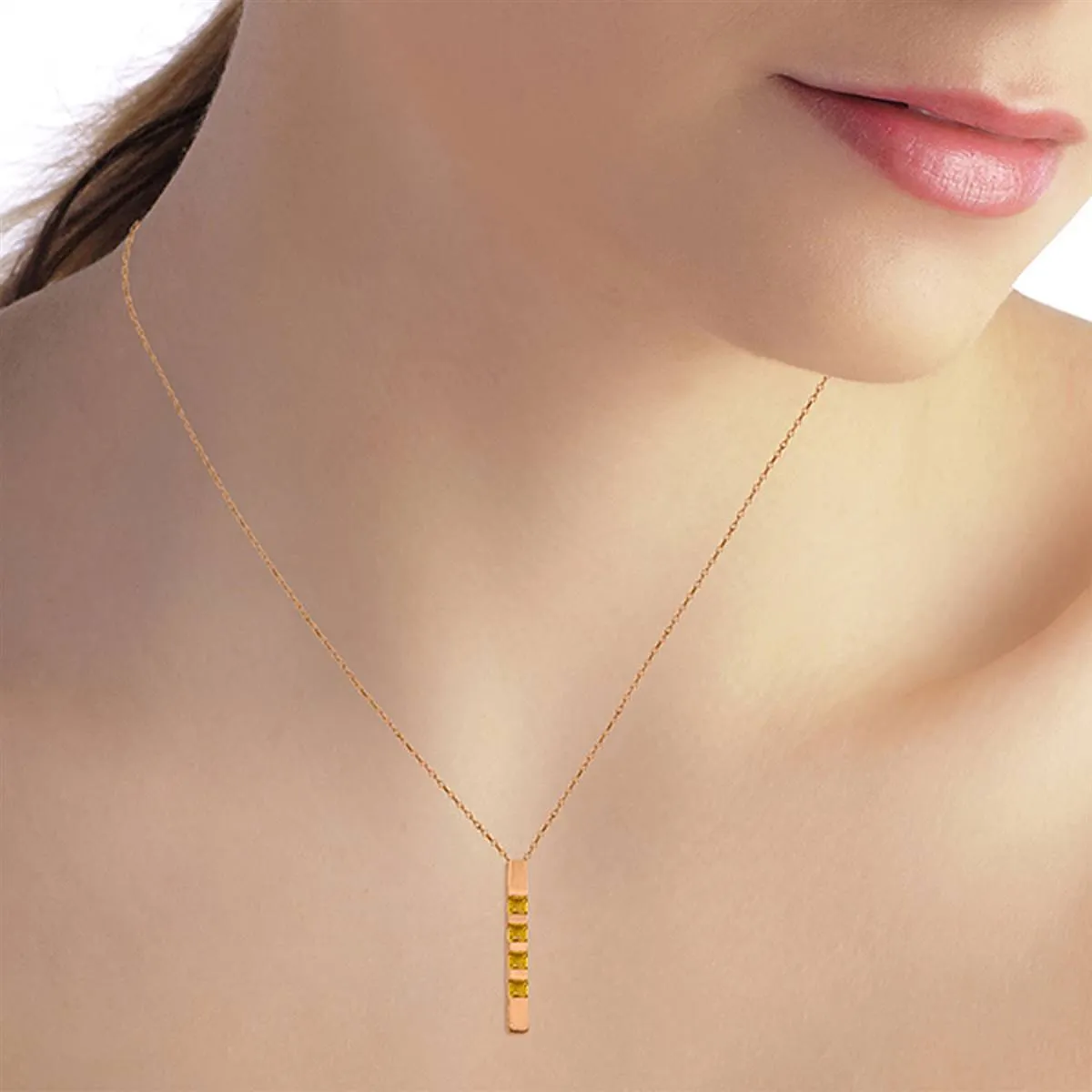14K Solid Rose Gold Necklace Bar w/ Natural Citrines