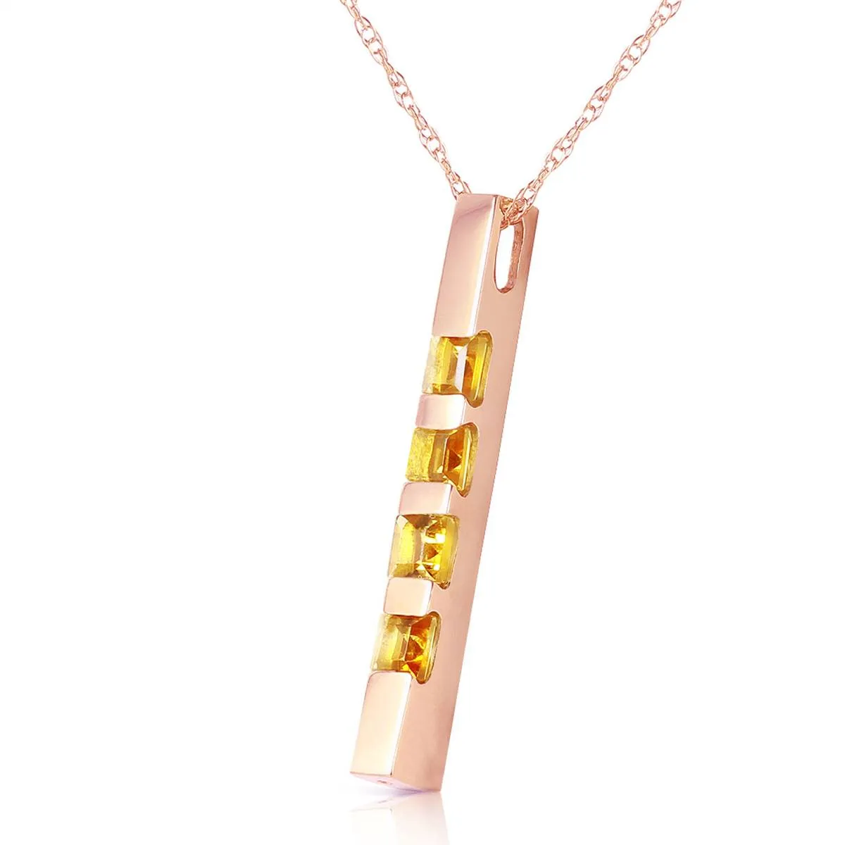 14K Solid Rose Gold Necklace Bar w/ Natural Citrines