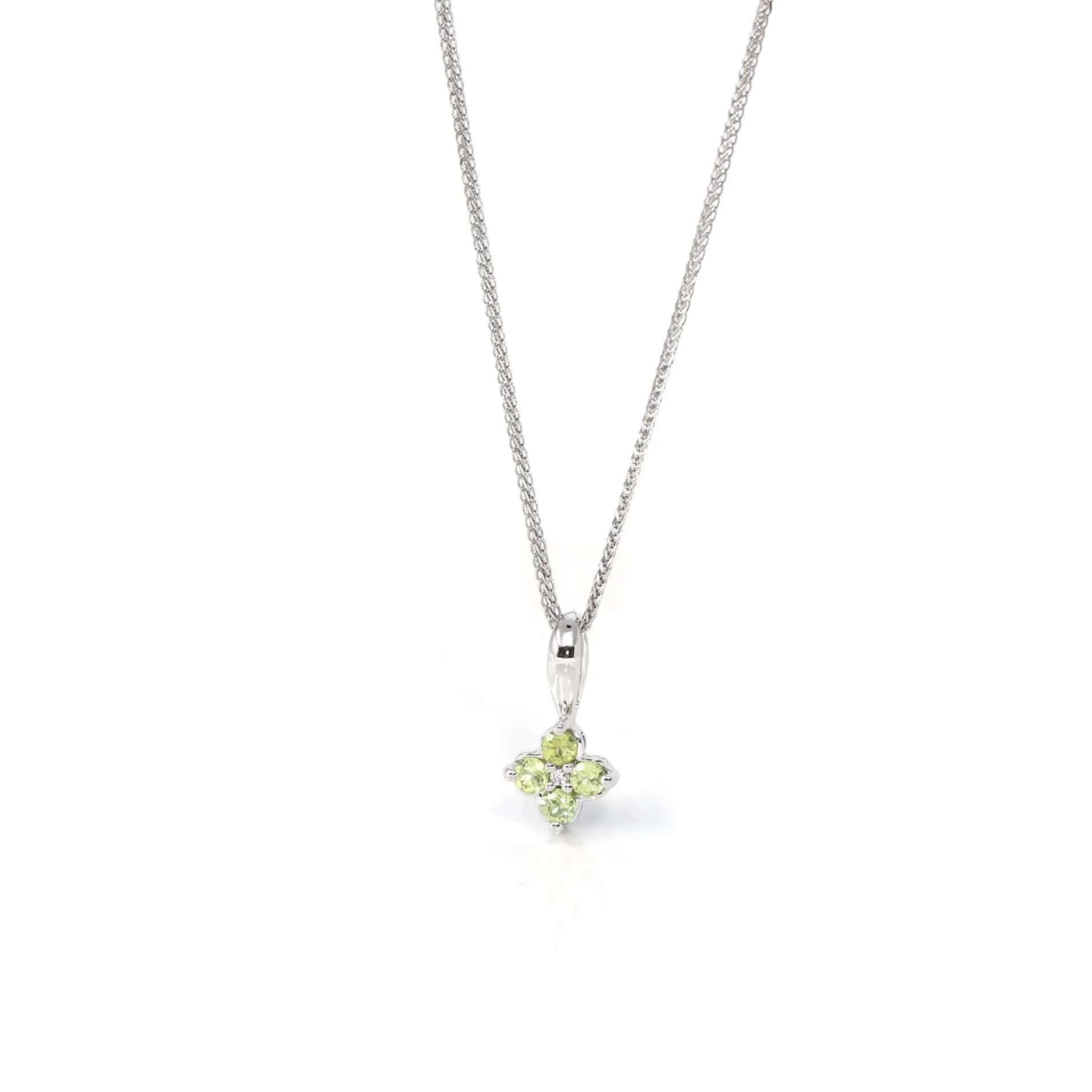 14k White Gold AA Four Styles Of Birthstones, 4 stone Necklace with Diamonds