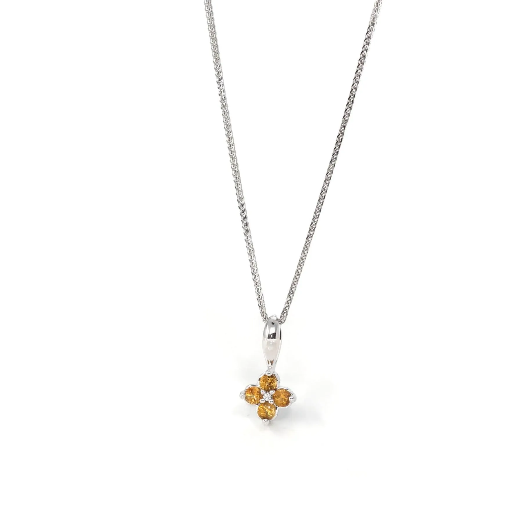 14k White Gold AA Four Styles Of Birthstones, 4 stone Necklace with Diamonds