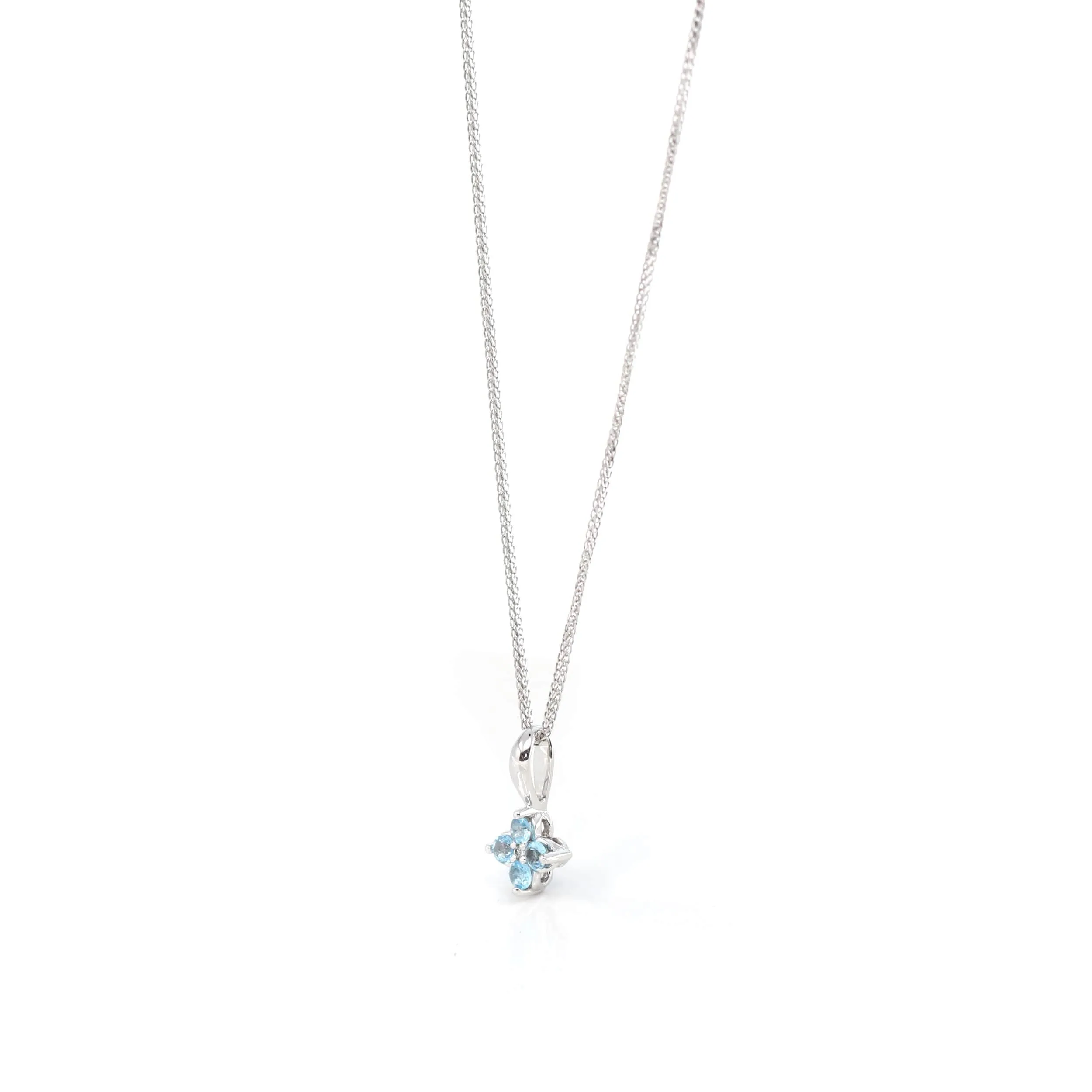 14k White Gold AA Four Styles Of Birthstones, 4 stone Necklace with Diamonds