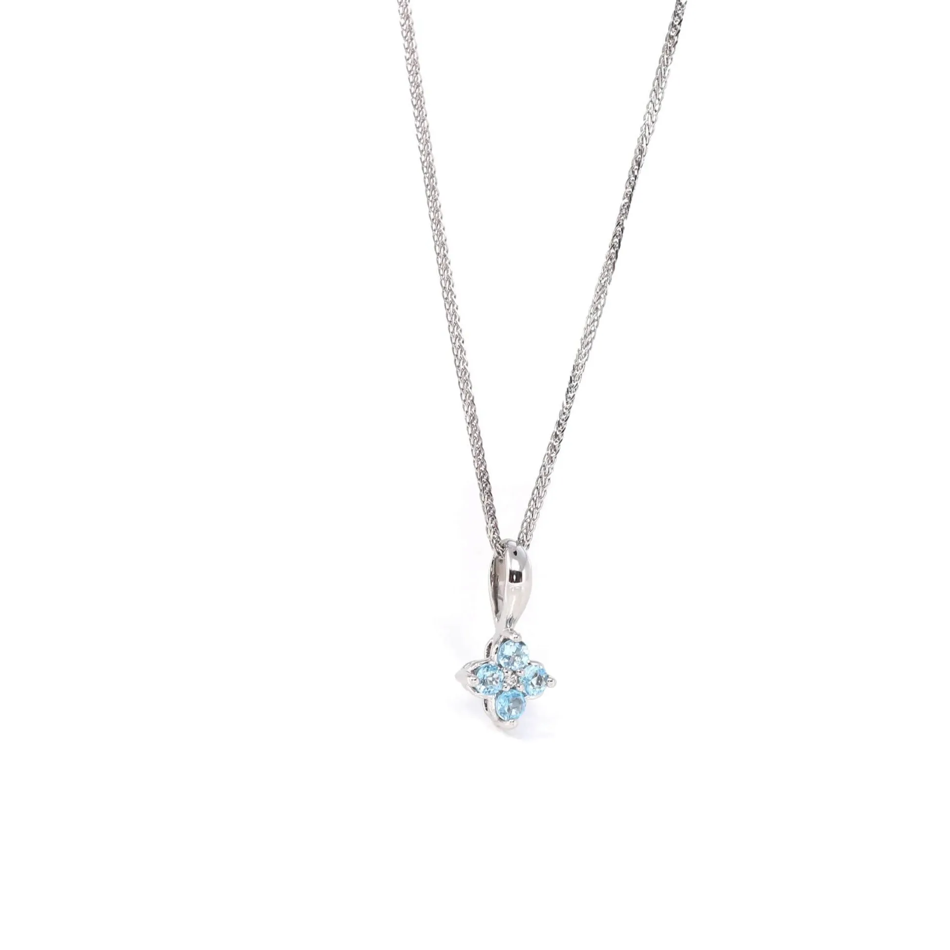 14k White Gold AA Four Styles Of Birthstones, 4 stone Necklace with Diamonds