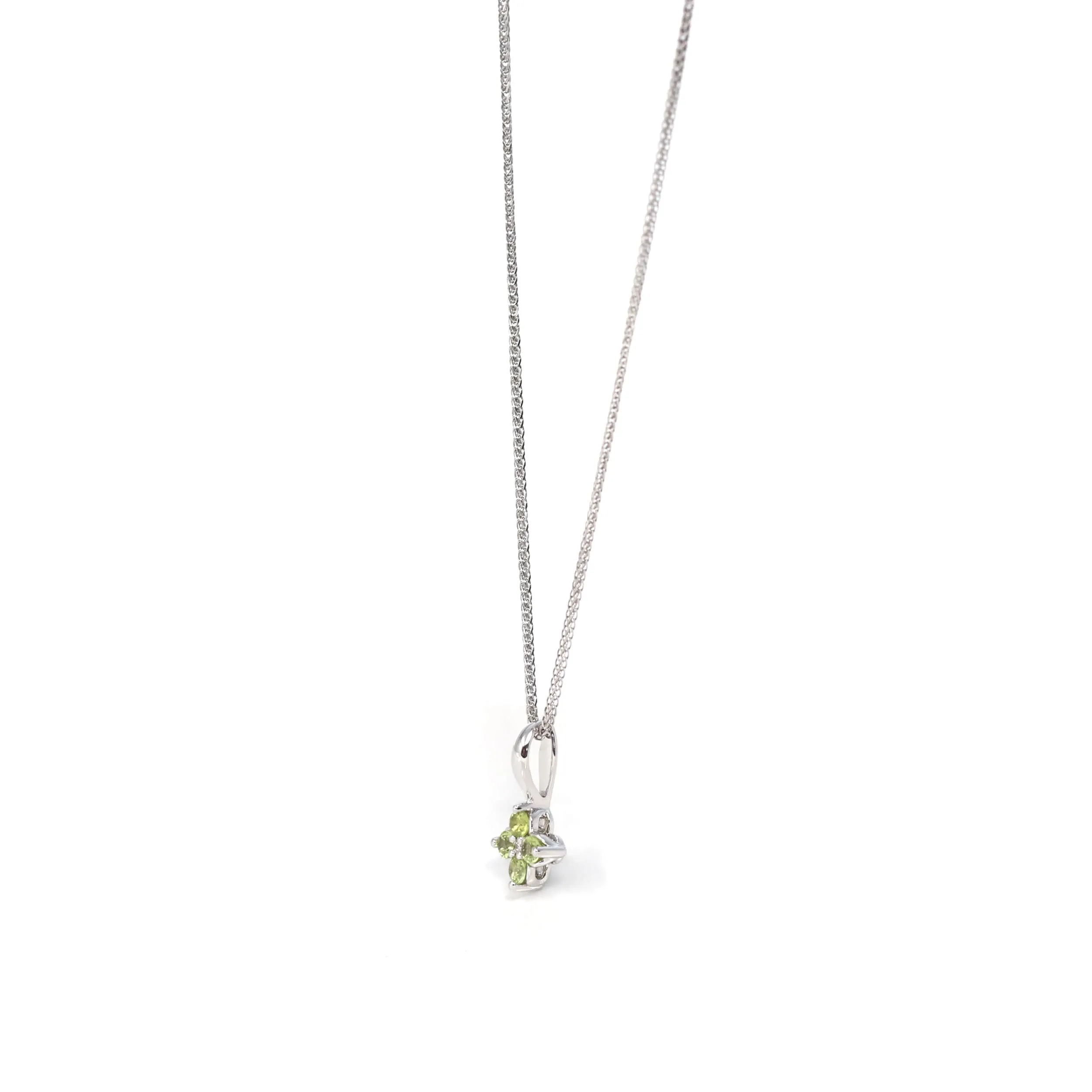 14k White Gold AA Four Styles Of Birthstones, 4 stone Necklace with Diamonds