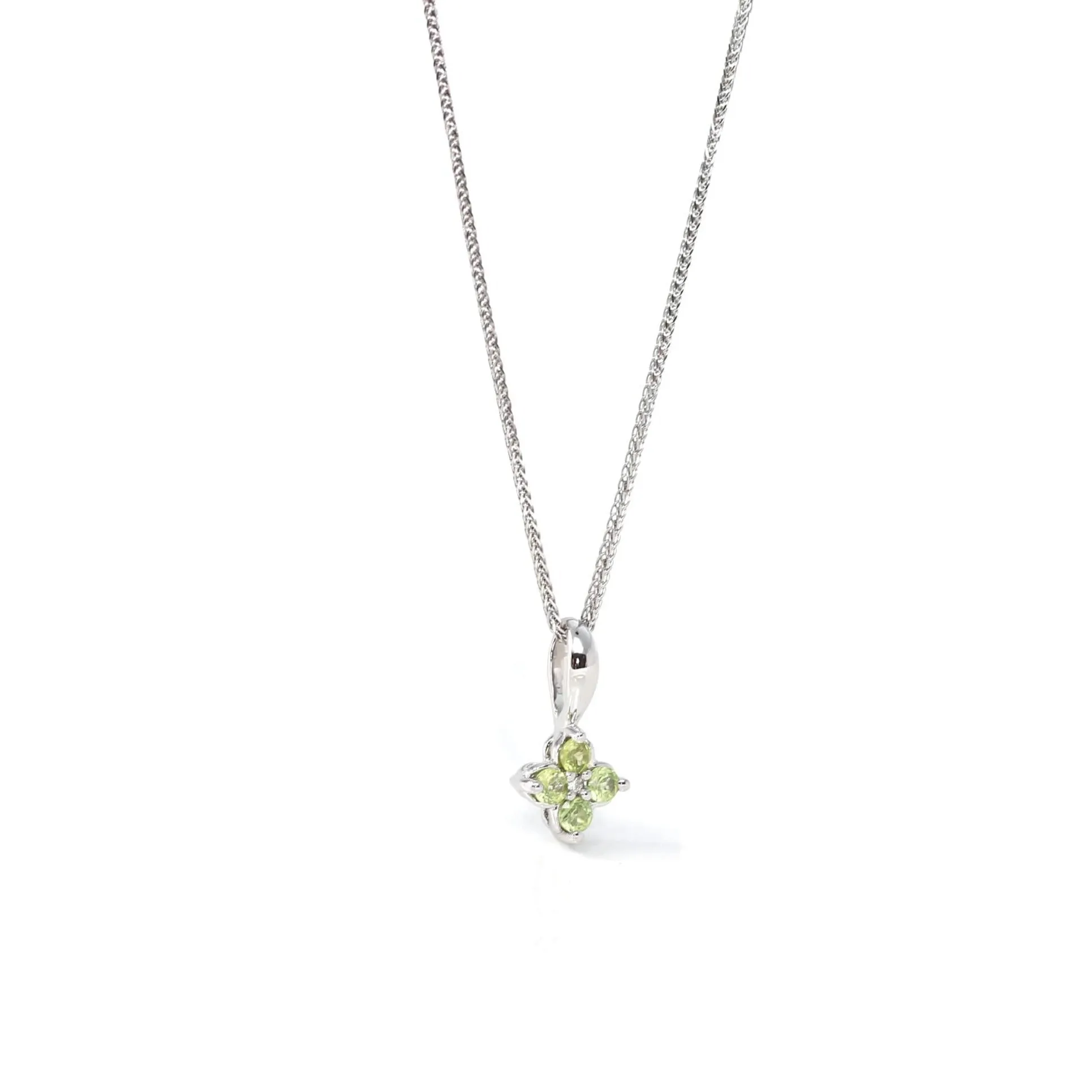 14k White Gold AA Four Styles Of Birthstones, 4 stone Necklace with Diamonds