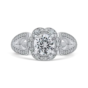 14K White Gold Round Diamond Floral Halo Engagement Ring with Split Shank (Semi Mount)