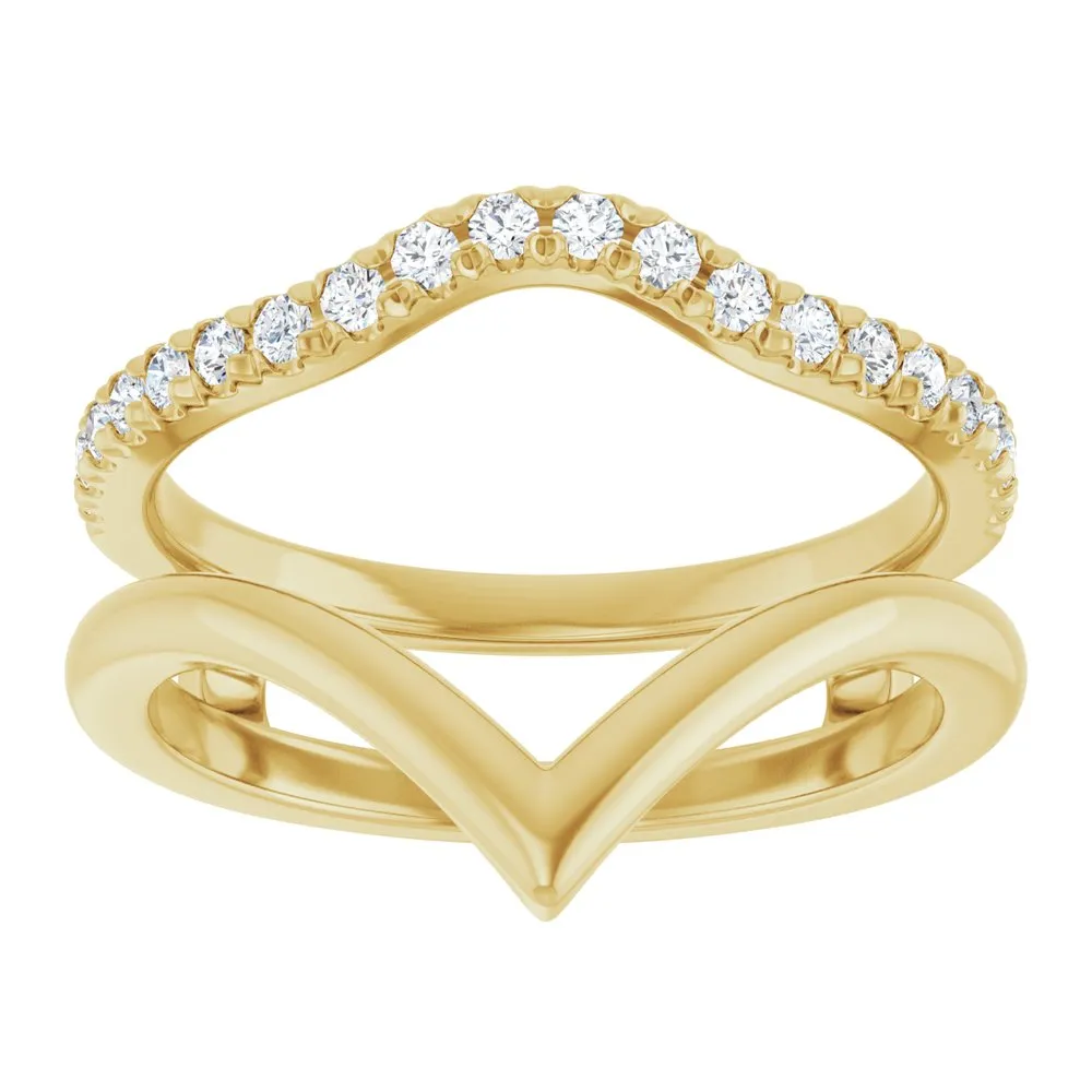 14K Yellow Natural Diamond Accented V-Shaped Ring Guard Wedding Band