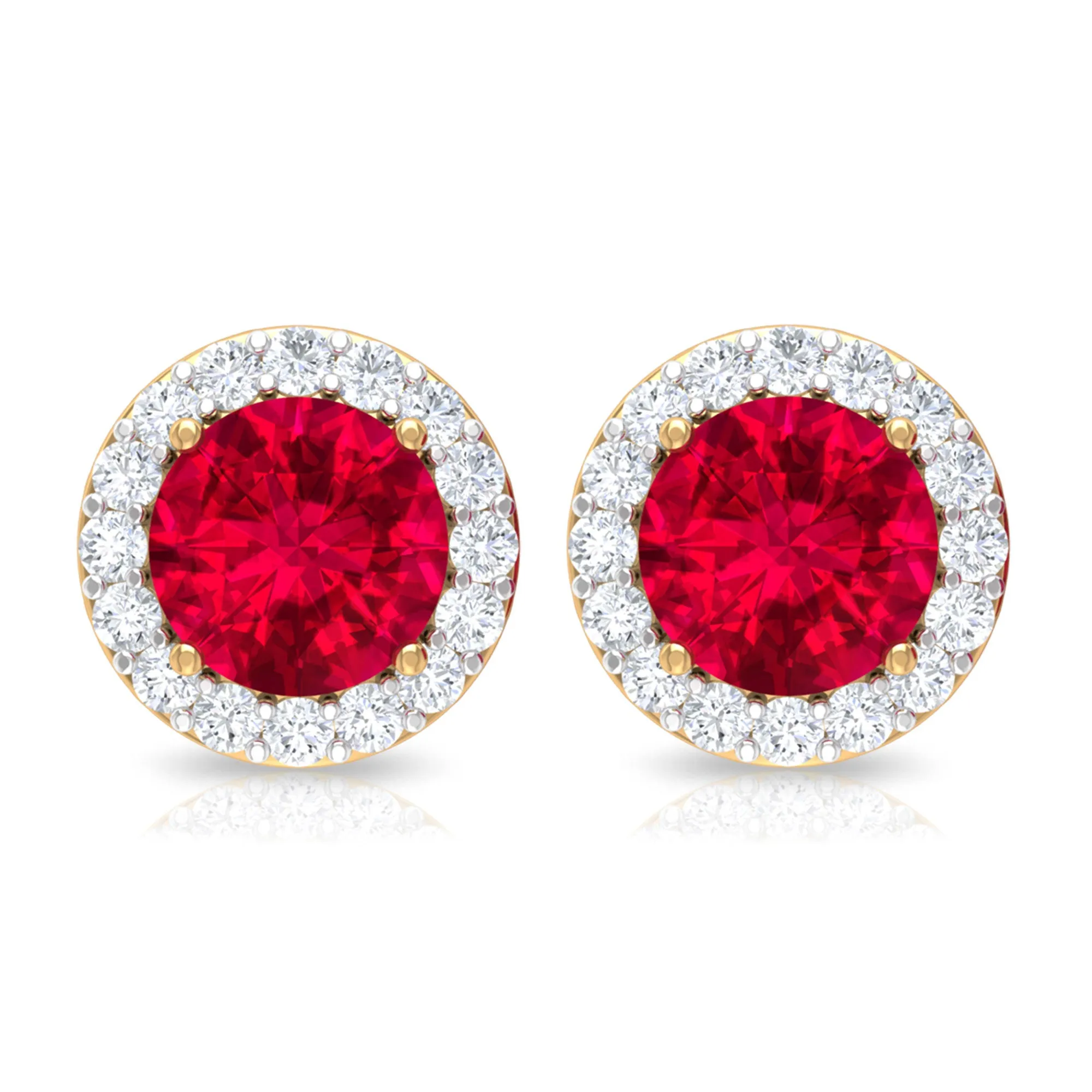 1.5 CT Lab Grown Ruby and Diamond Halo Classic Stud Earring