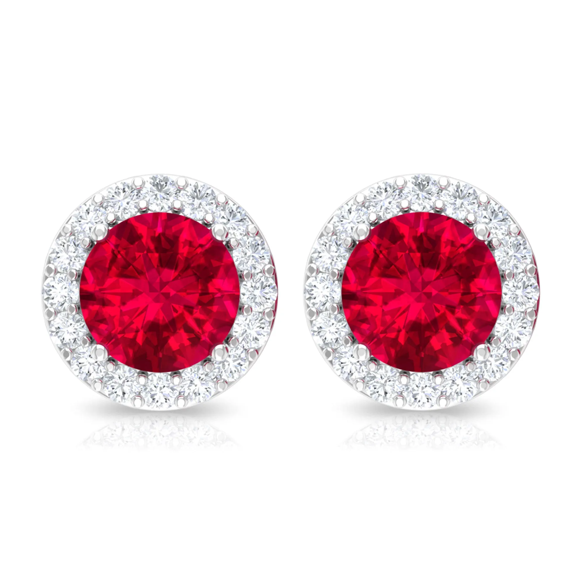 1.5 CT Lab Grown Ruby and Diamond Halo Classic Stud Earring
