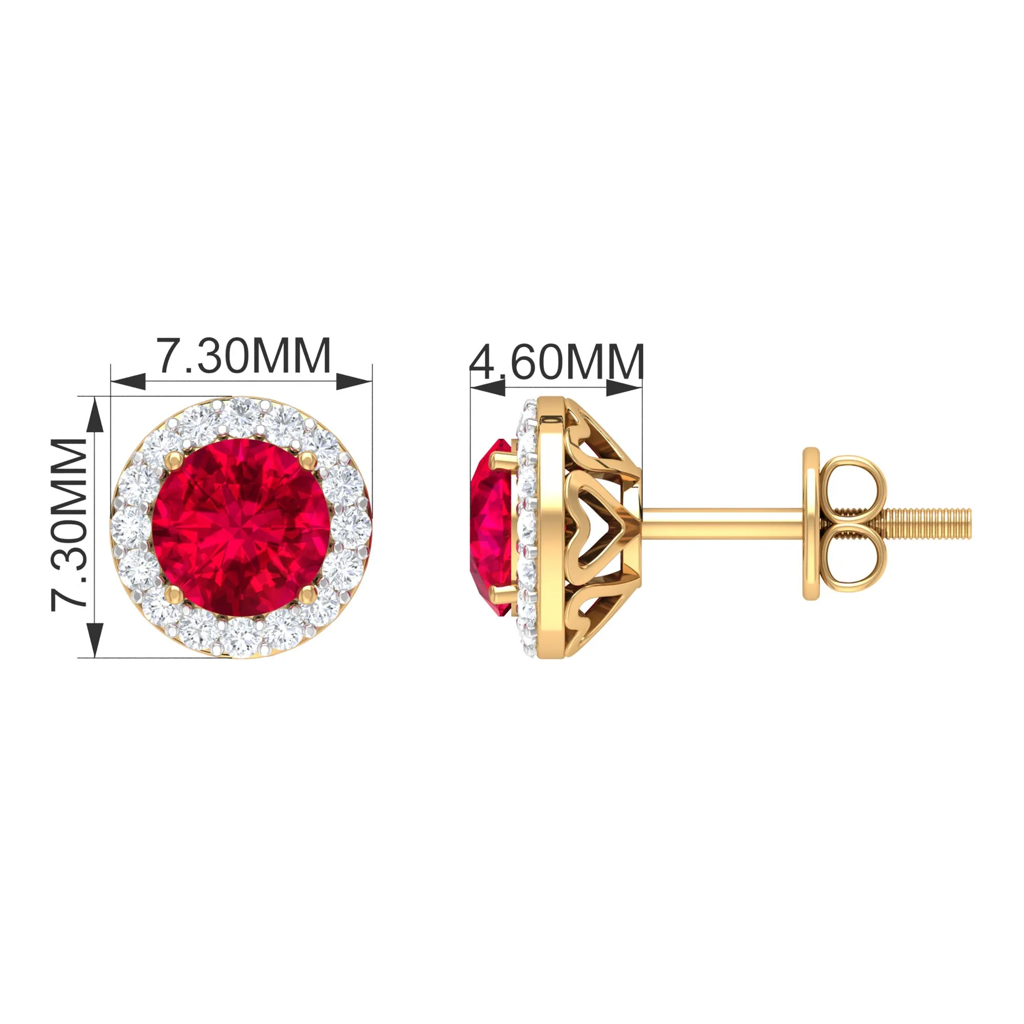 1.5 CT Lab Grown Ruby and Diamond Halo Classic Stud Earring