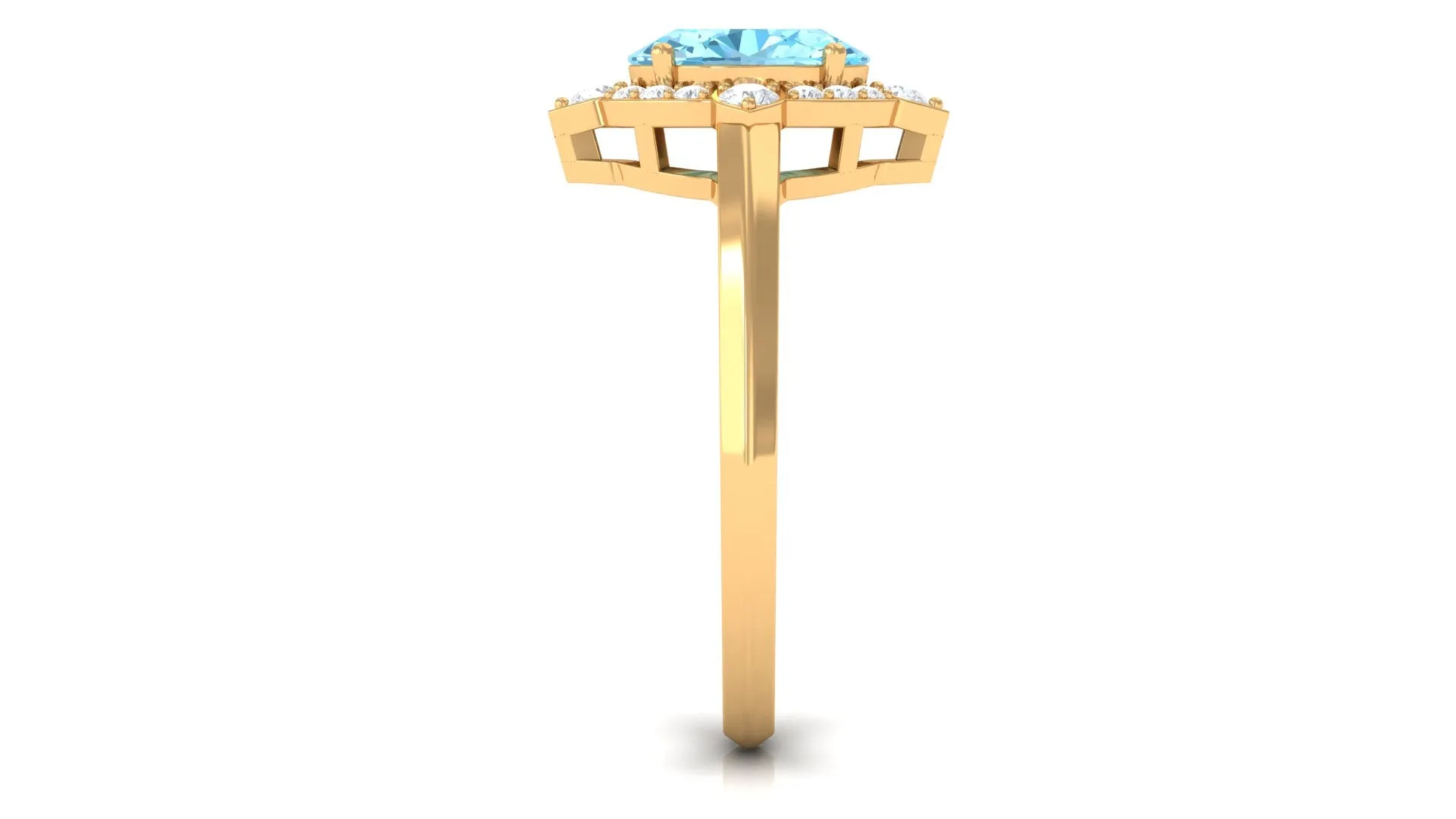 1.50 CT Art Deco Engagement Ring with Oval Shape Aquamarine and Diamond Accent