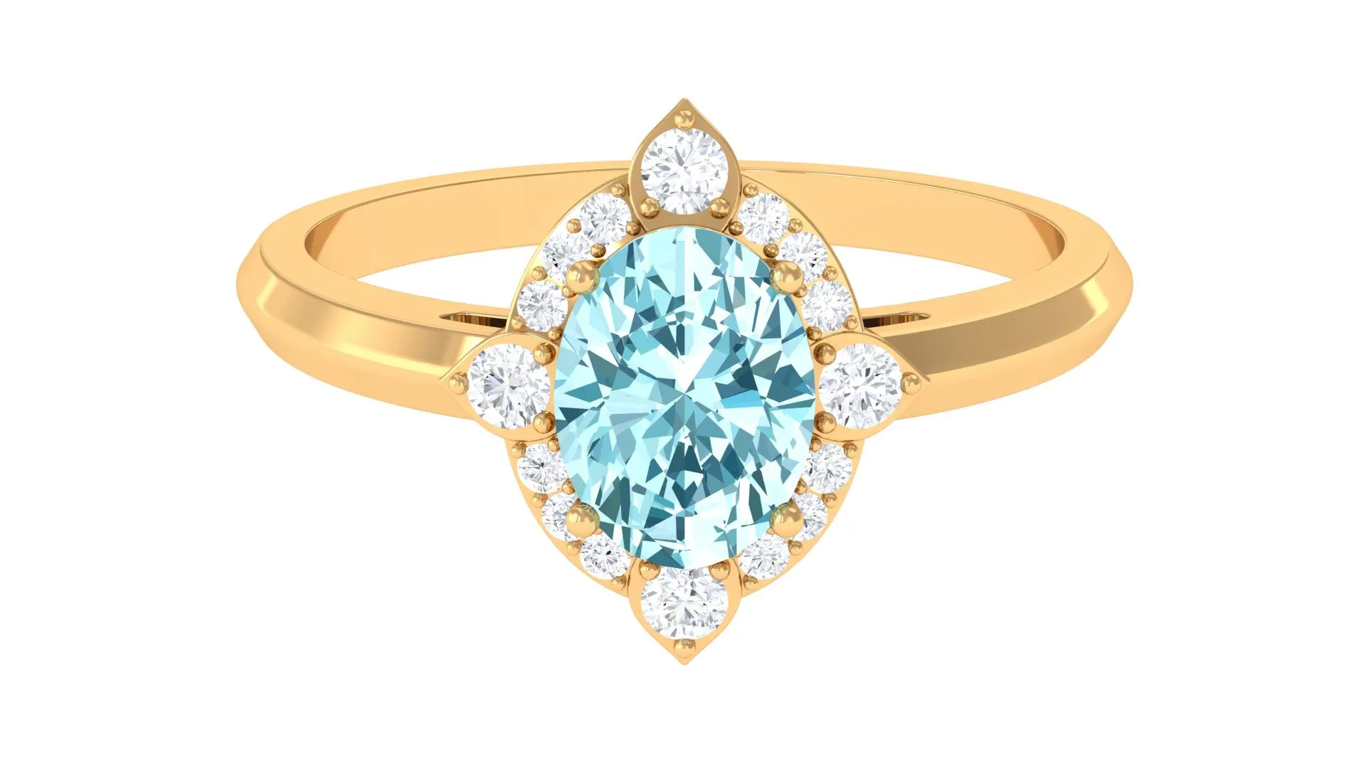 1.50 CT Art Deco Engagement Ring with Oval Shape Aquamarine and Diamond Accent