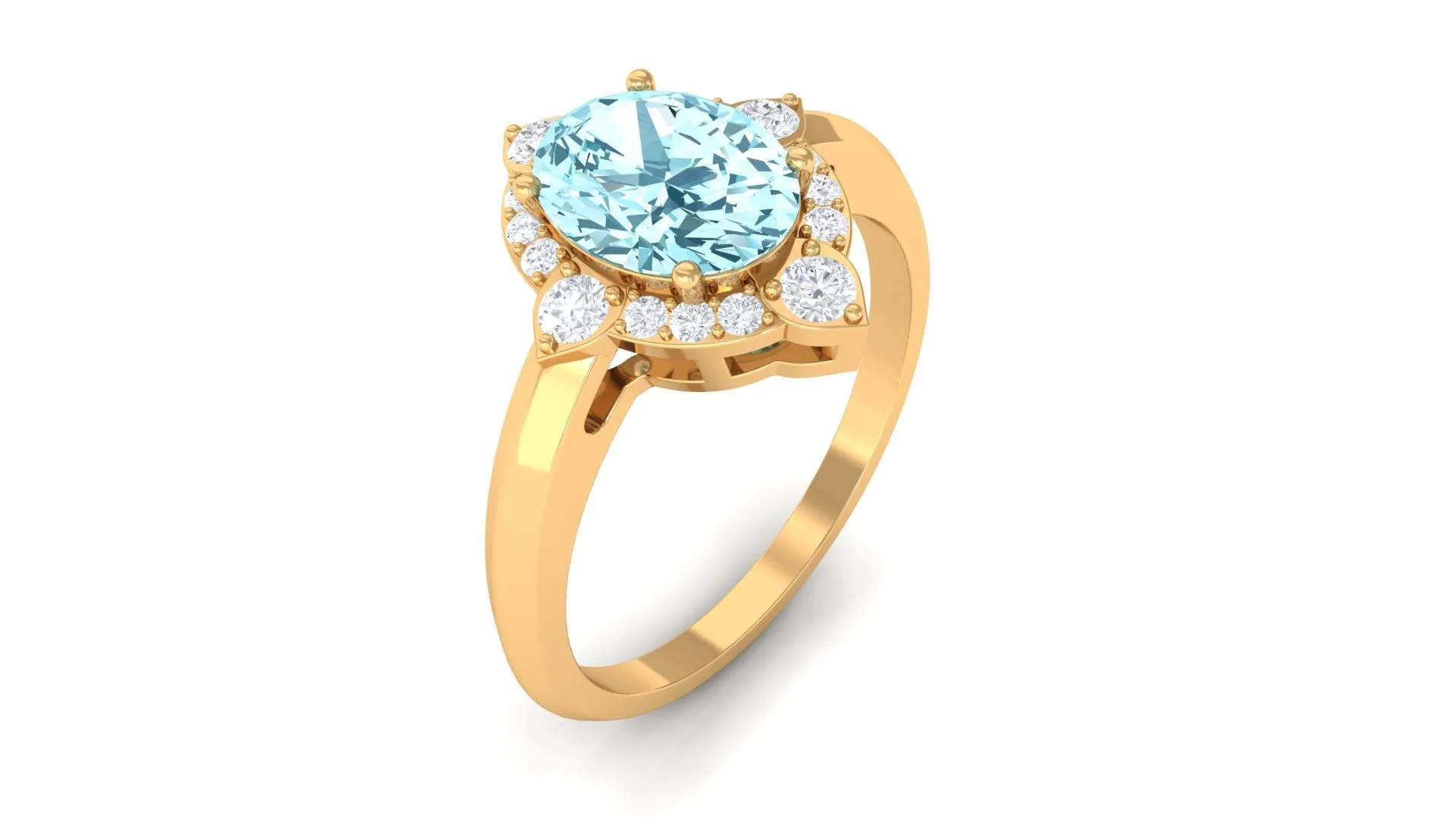 1.50 CT Art Deco Engagement Ring with Oval Shape Aquamarine and Diamond Accent