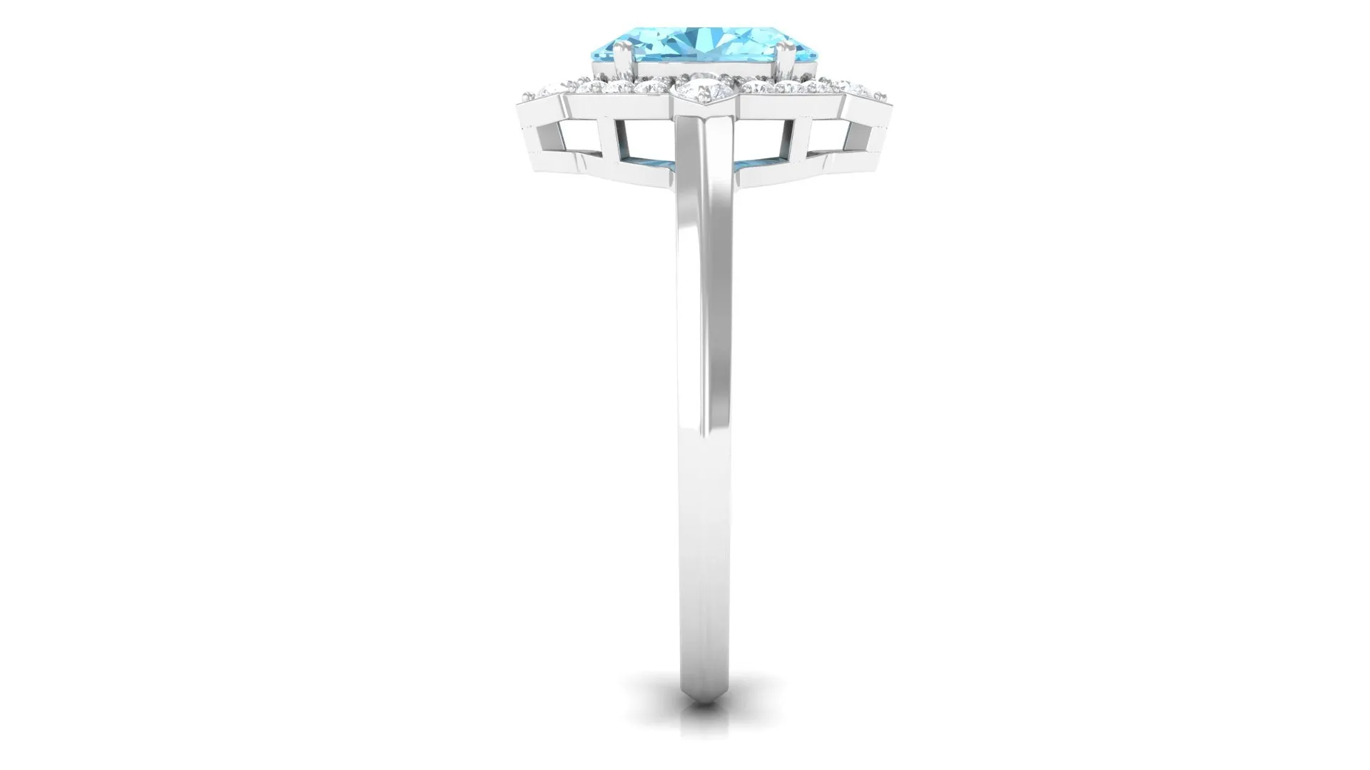 1.50 CT Art Deco Engagement Ring with Oval Shape Aquamarine and Diamond Accent
