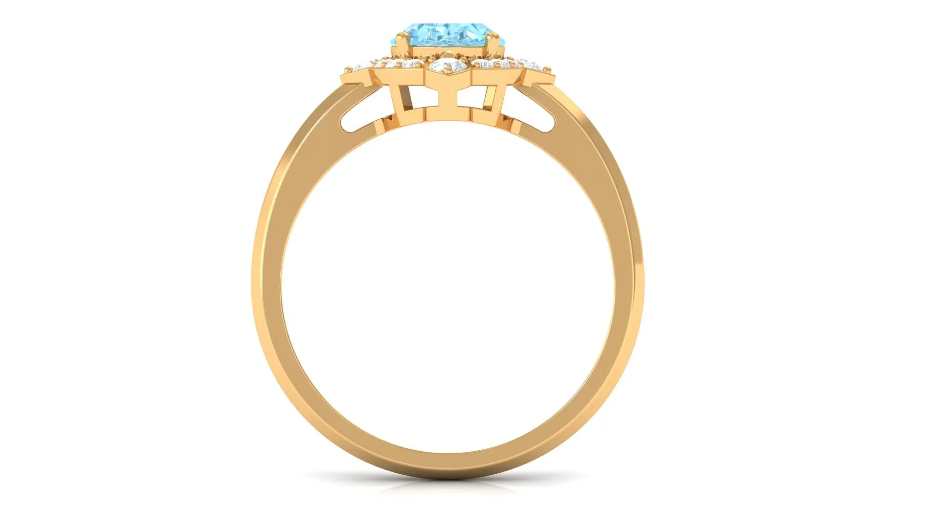 1.50 CT Art Deco Engagement Ring with Oval Shape Aquamarine and Diamond Accent