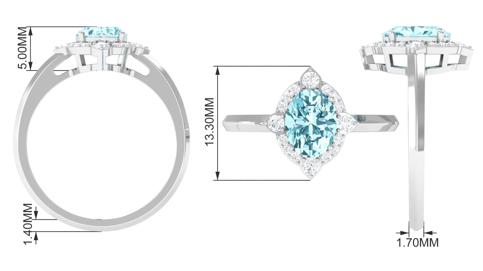 1.50 CT Art Deco Engagement Ring with Oval Shape Aquamarine and Diamond Accent