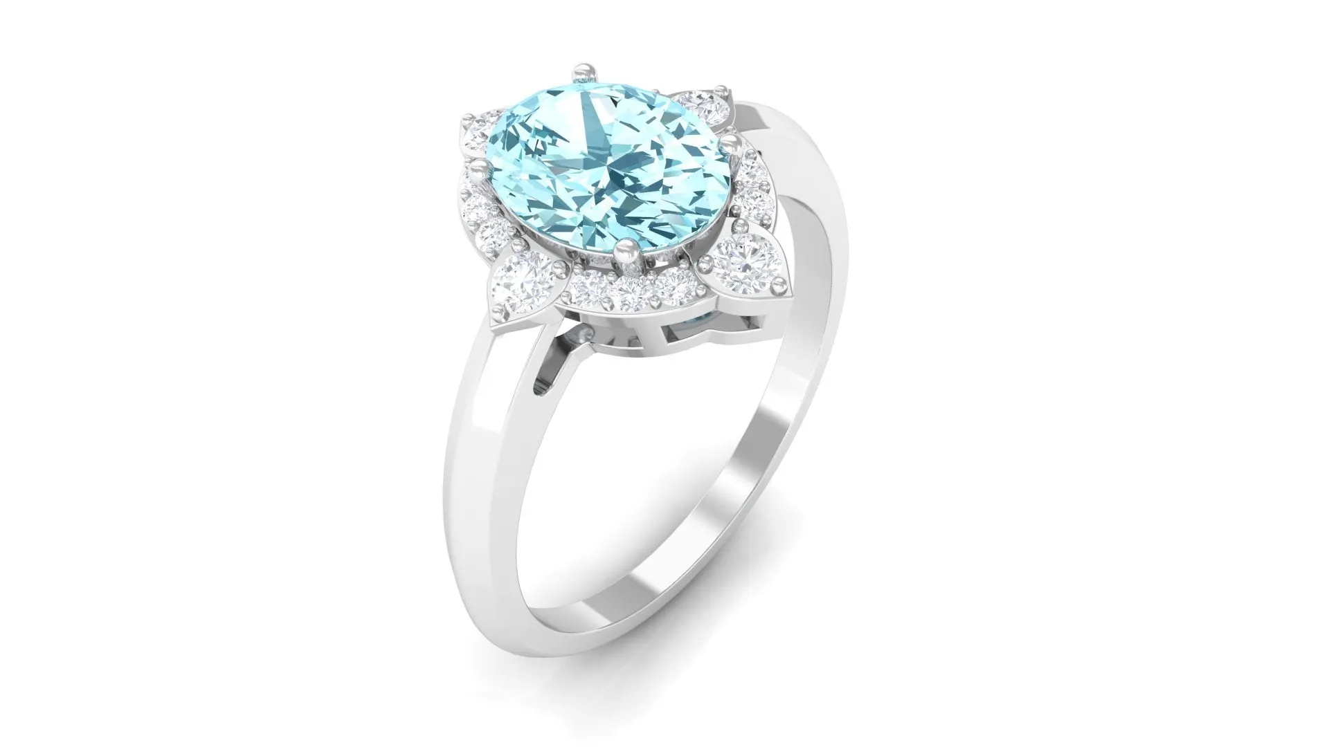 1.50 CT Art Deco Engagement Ring with Oval Shape Aquamarine and Diamond Accent