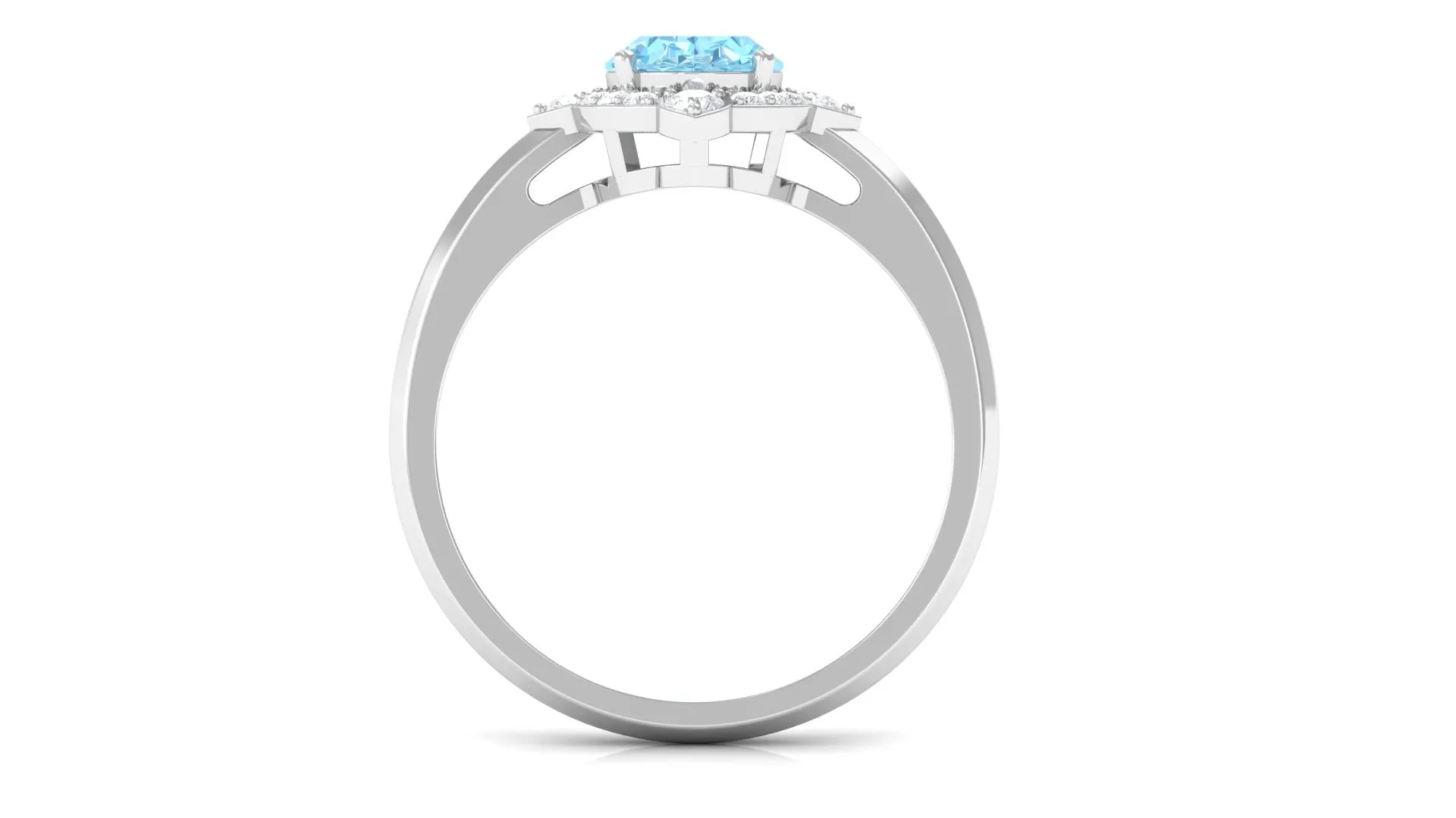 1.50 CT Art Deco Engagement Ring with Oval Shape Aquamarine and Diamond Accent