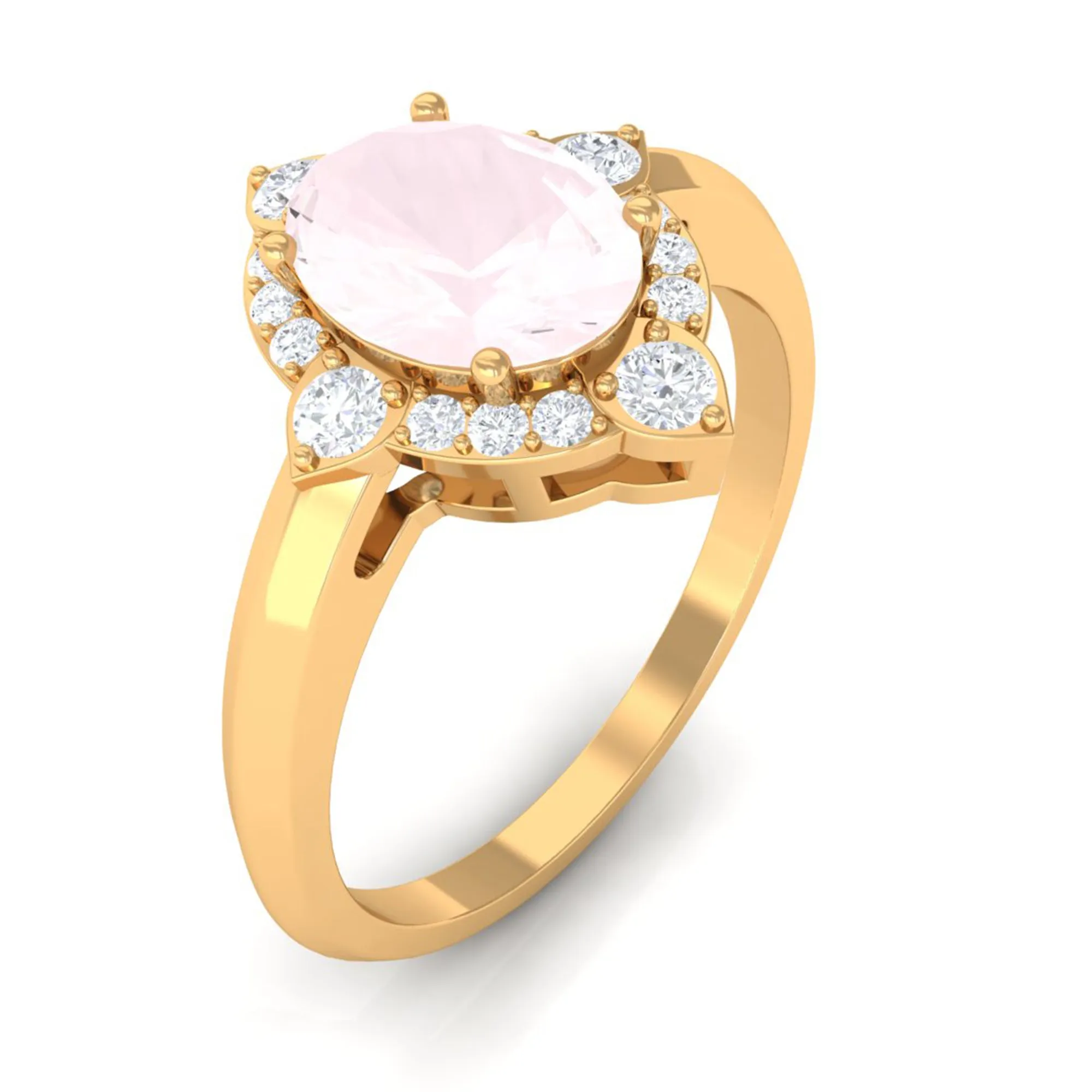 1.50 CT Art Deco Engagement Ring with Oval Shape Rose Quartz and Diamond Accent