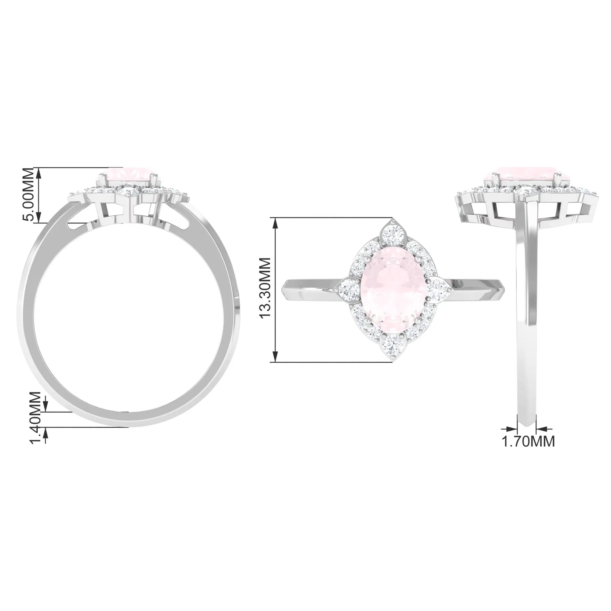 1.50 CT Art Deco Engagement Ring with Oval Shape Rose Quartz and Diamond Accent