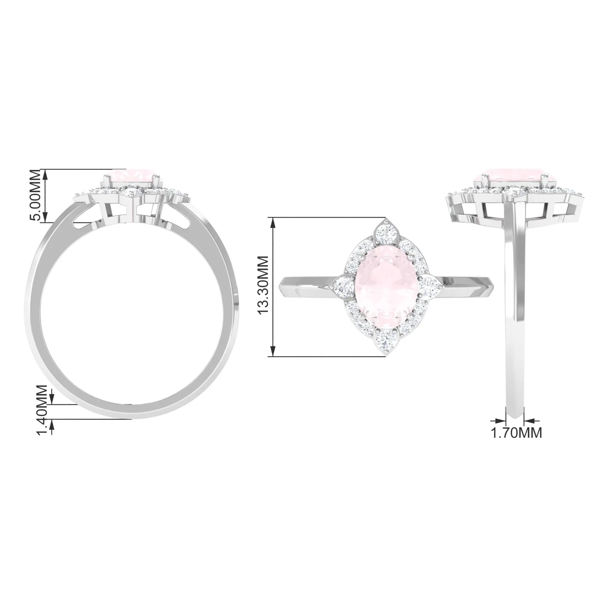 1.50 CT Art Deco Engagement Ring with Oval Shape Rose Quartz and Diamond Accent
