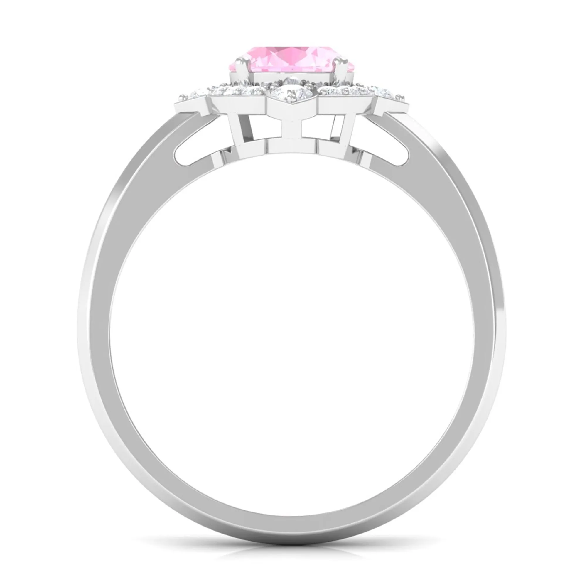 1.50 CT Art Deco Engagement Ring with Oval Shape Rose Quartz and Diamond Accent