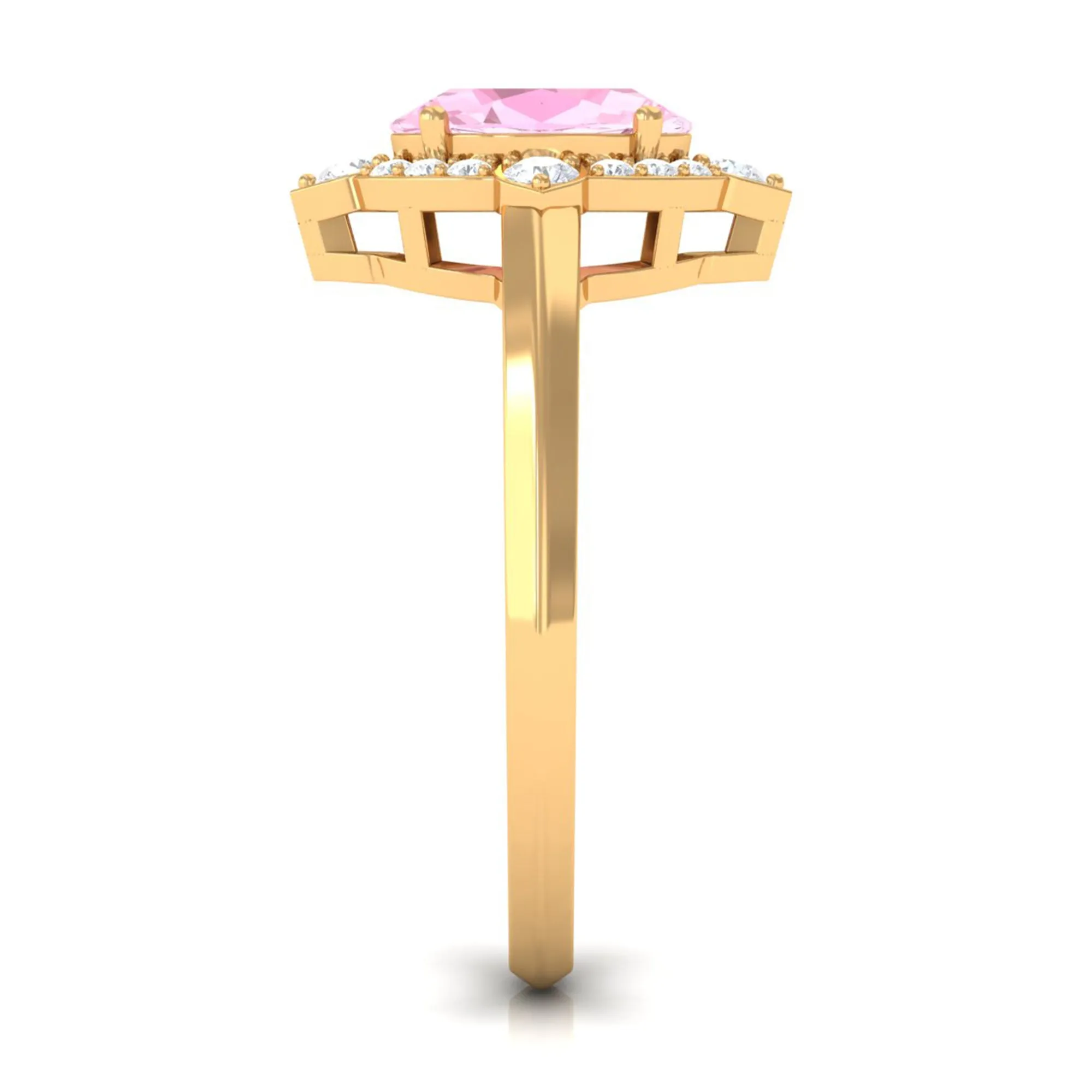 1.50 CT Art Deco Engagement Ring with Oval Shape Rose Quartz and Diamond Accent