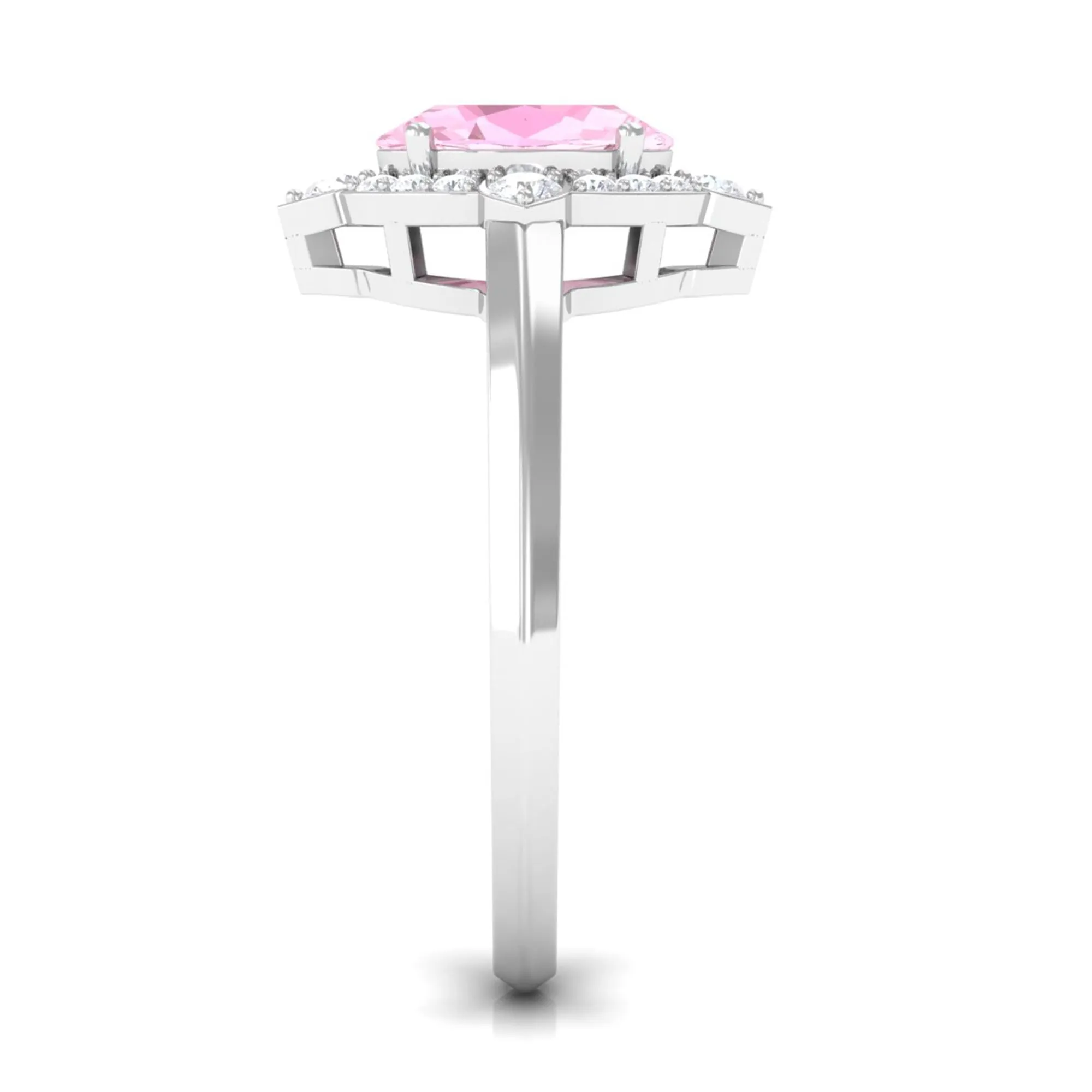 1.50 CT Art Deco Engagement Ring with Oval Shape Rose Quartz and Diamond Accent