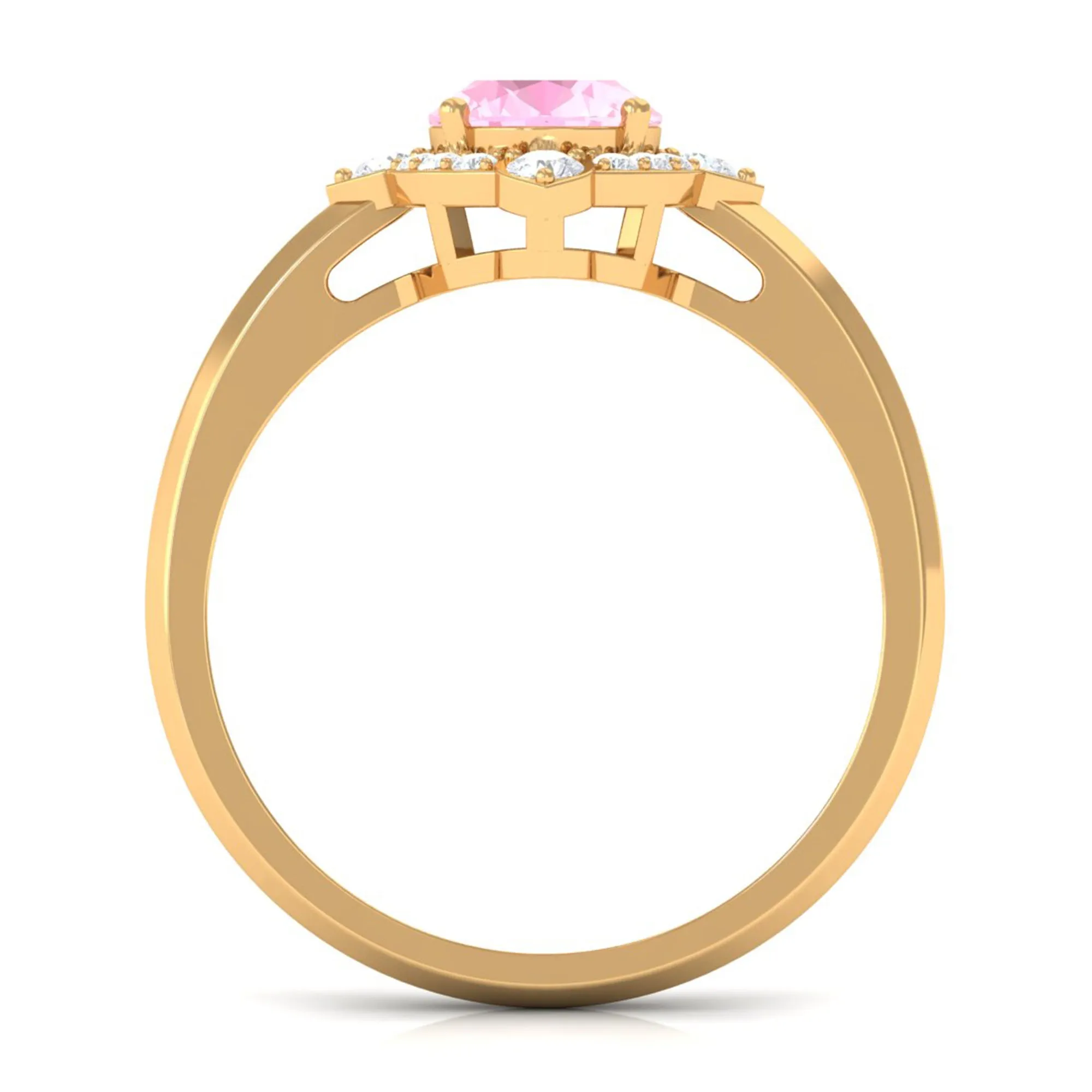 1.50 CT Art Deco Engagement Ring with Oval Shape Rose Quartz and Diamond Accent
