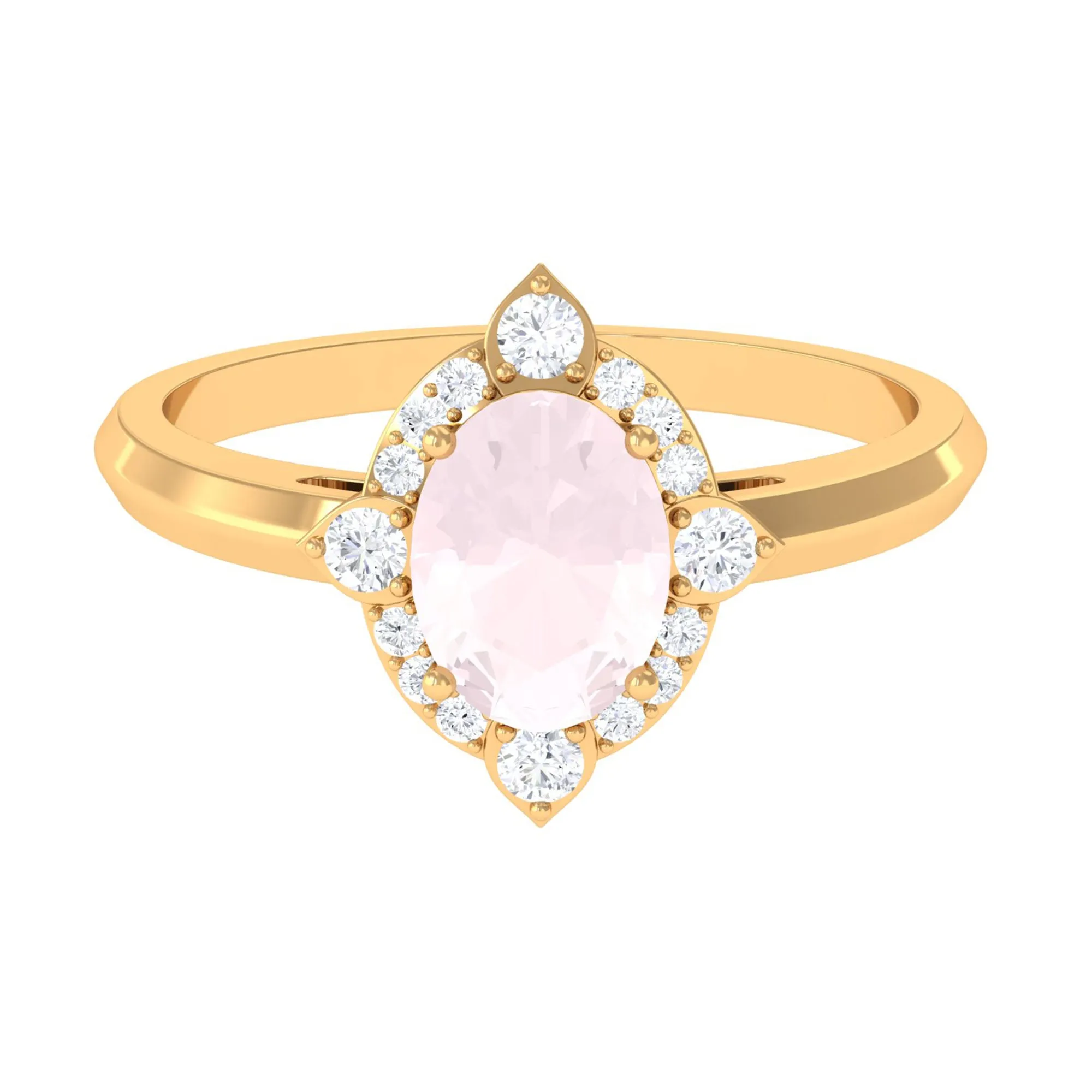 1.50 CT Art Deco Engagement Ring with Oval Shape Rose Quartz and Diamond Accent