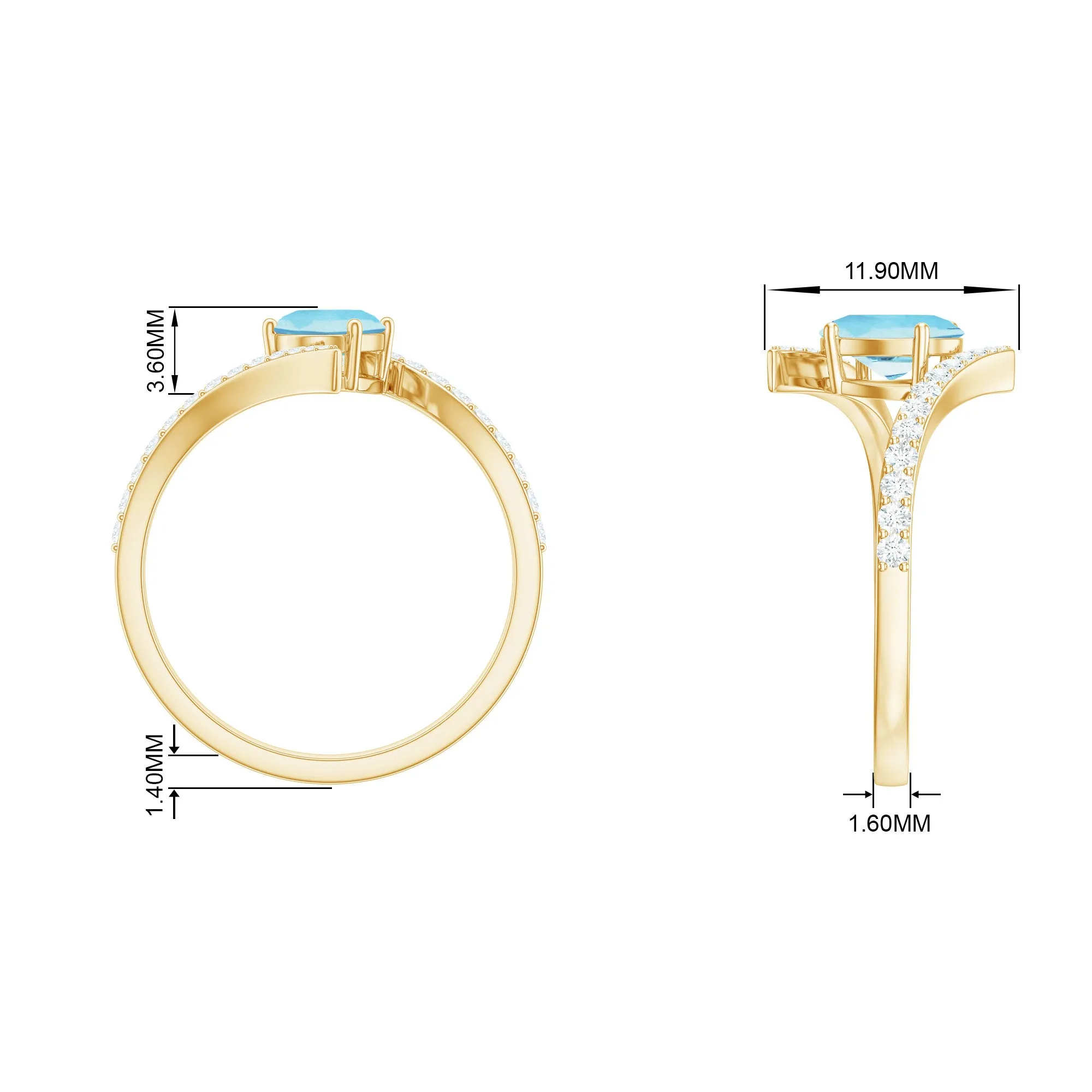 1.50 CT Solitaire Aquamarine Bypass Engagement Ring with Diamond