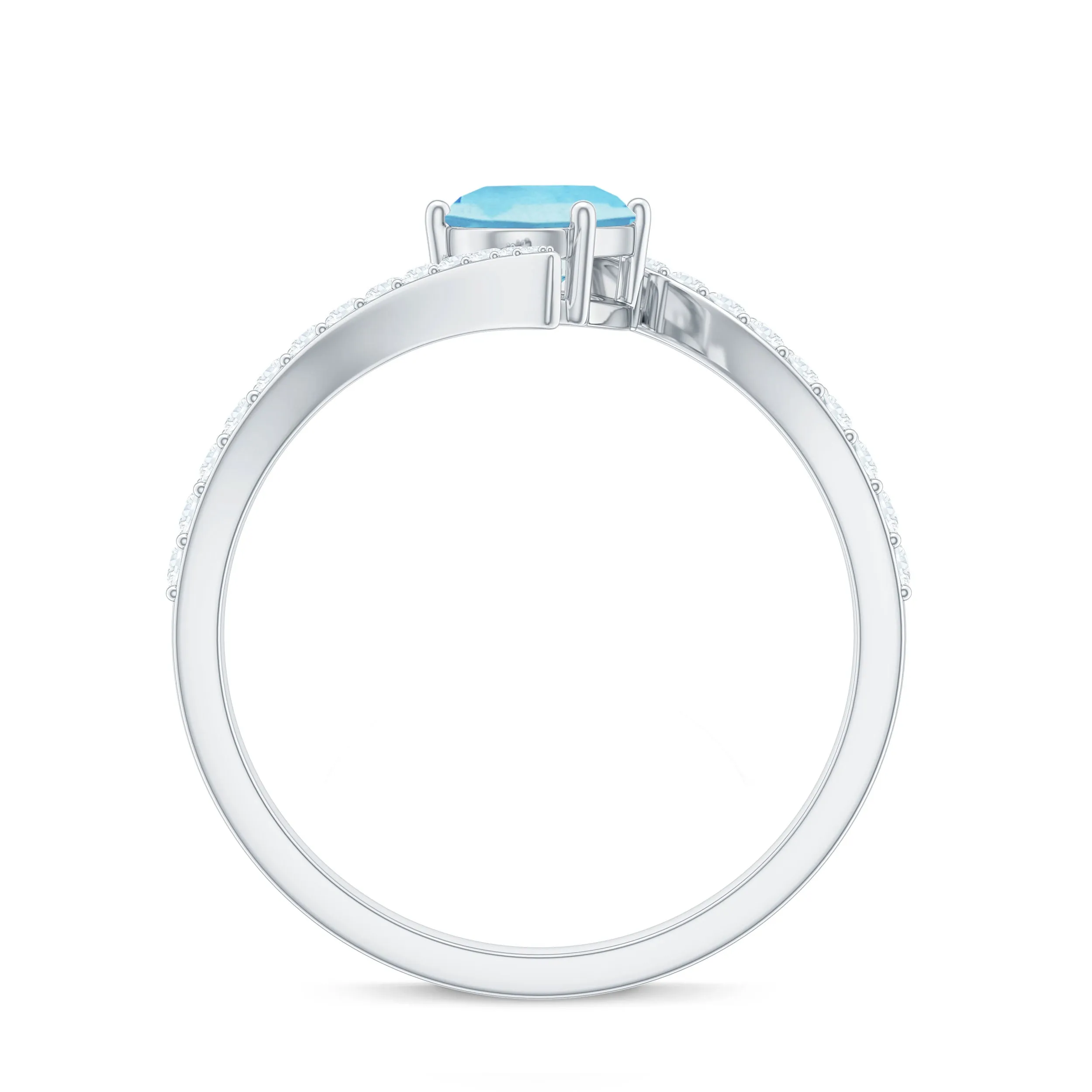 1.50 CT Solitaire Aquamarine Bypass Engagement Ring with Diamond
