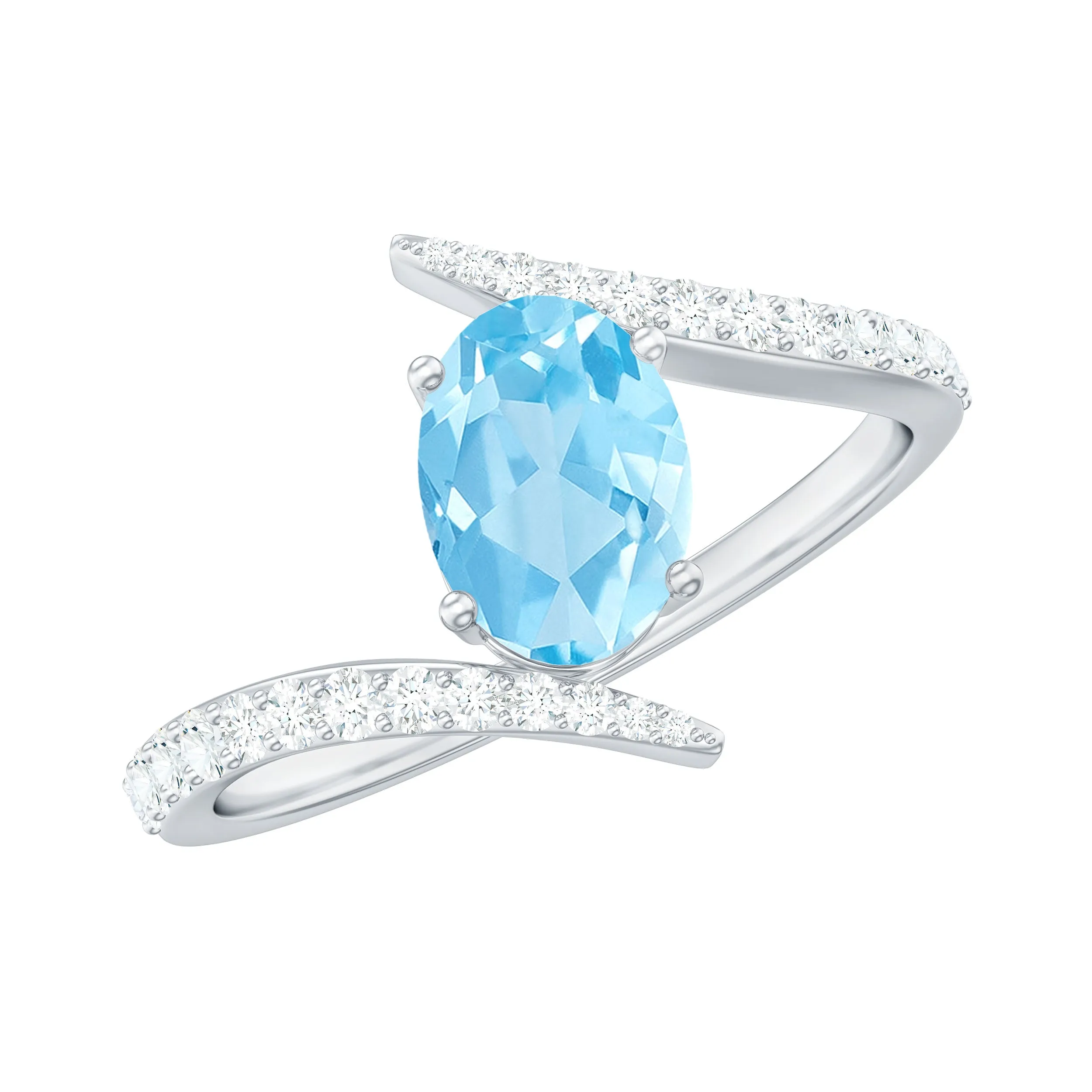 1.50 CT Solitaire Aquamarine Bypass Engagement Ring with Diamond