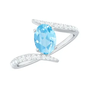 1.50 CT Solitaire Aquamarine Bypass Engagement Ring with Diamond