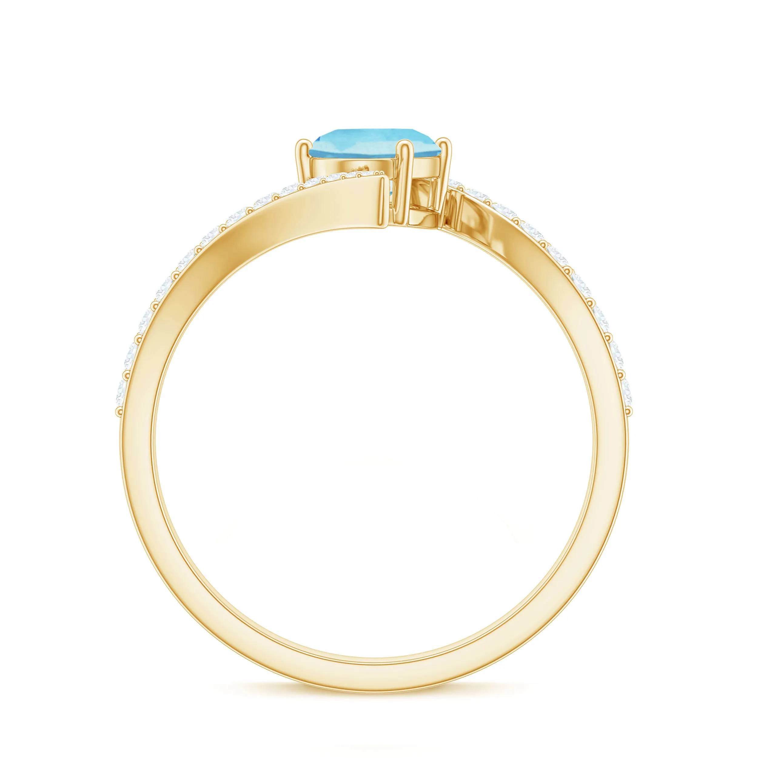1.50 CT Solitaire Aquamarine Bypass Engagement Ring with Diamond