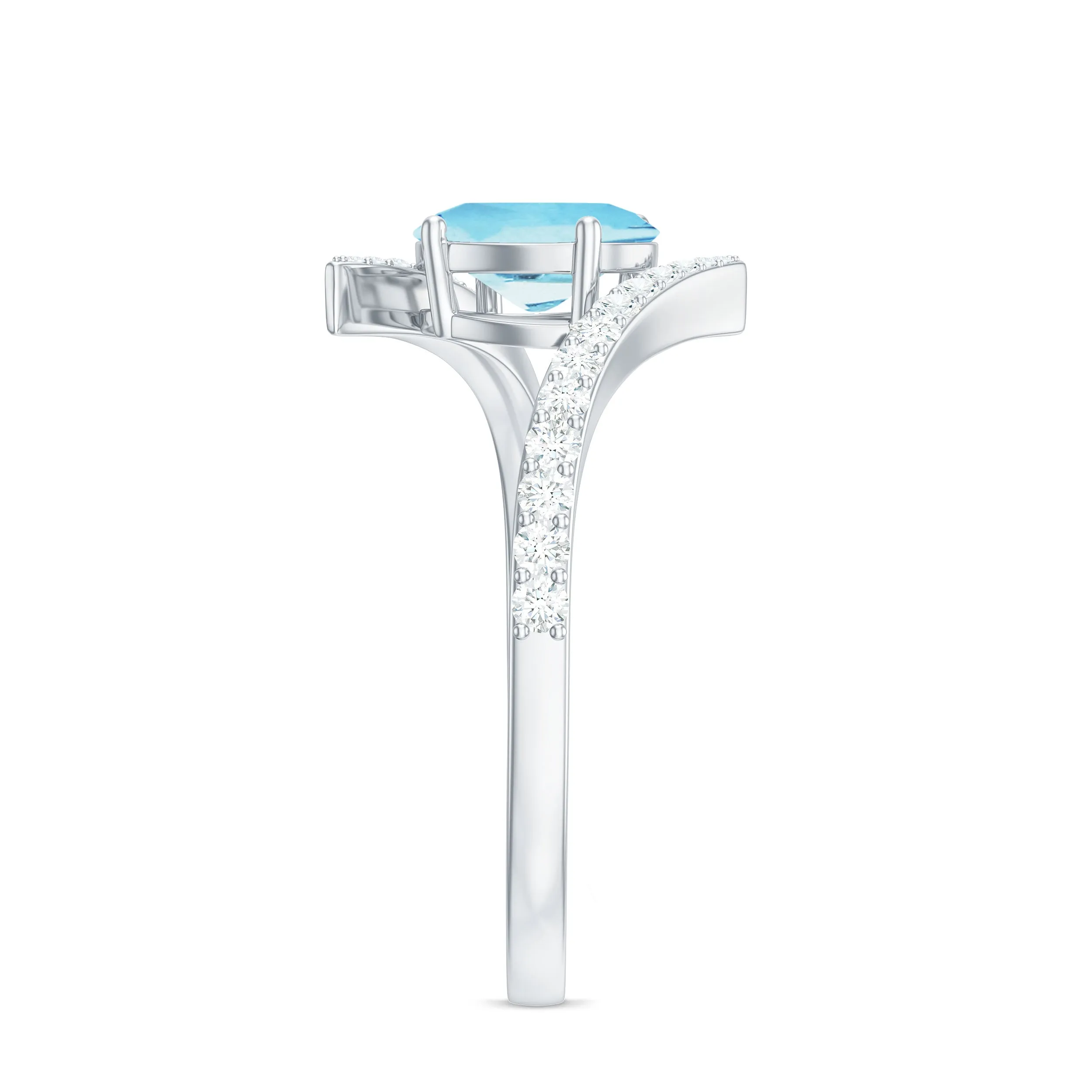 1.50 CT Solitaire Aquamarine Bypass Engagement Ring with Diamond