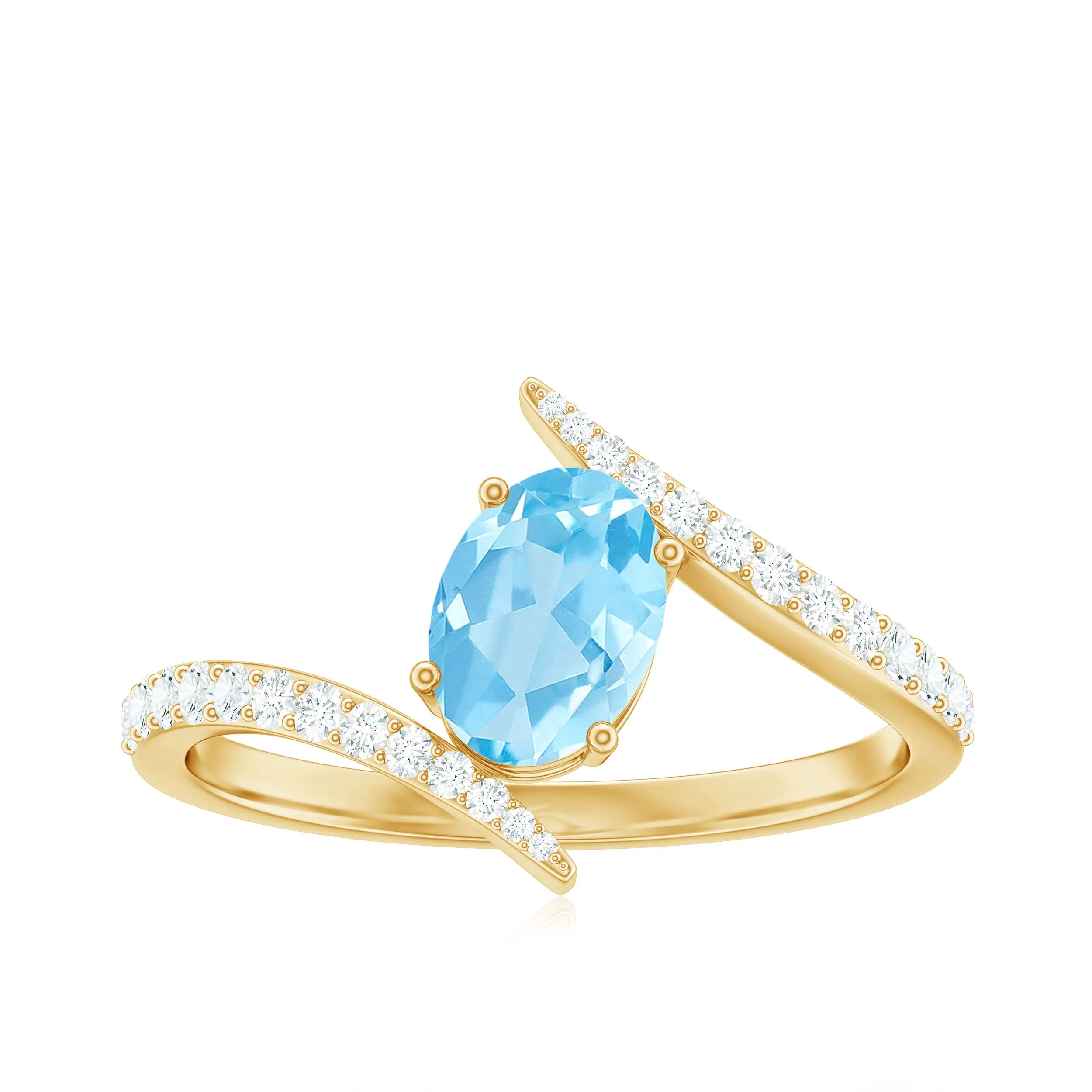 1.50 CT Solitaire Aquamarine Bypass Engagement Ring with Diamond