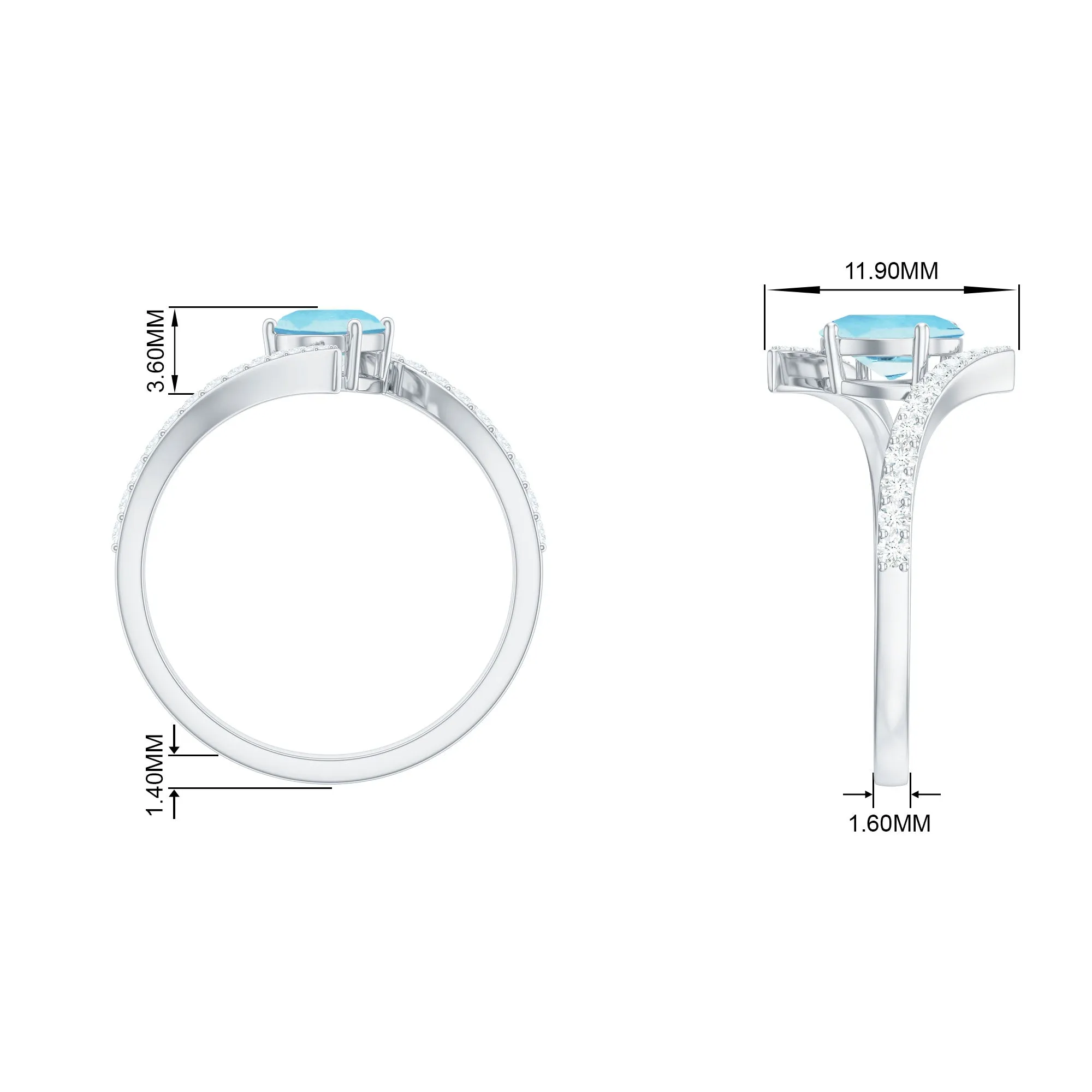 1.50 CT Solitaire Aquamarine Bypass Engagement Ring with Diamond