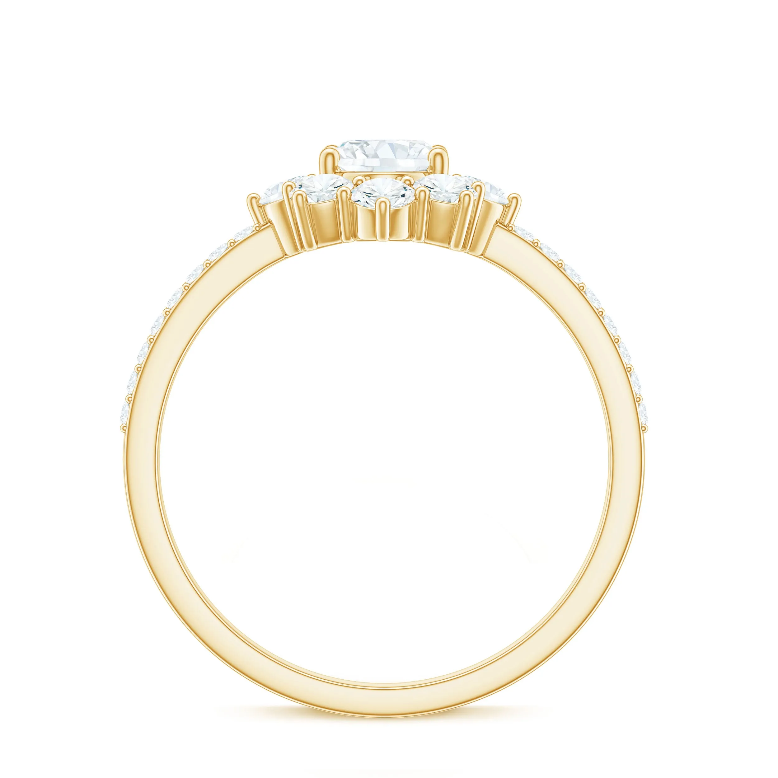 1.75 Carat Oval Moissanite Half Halo Engagement Ring in Gold