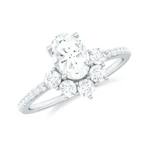 1.75 Carat Oval Moissanite Half Halo Engagement Ring in Gold