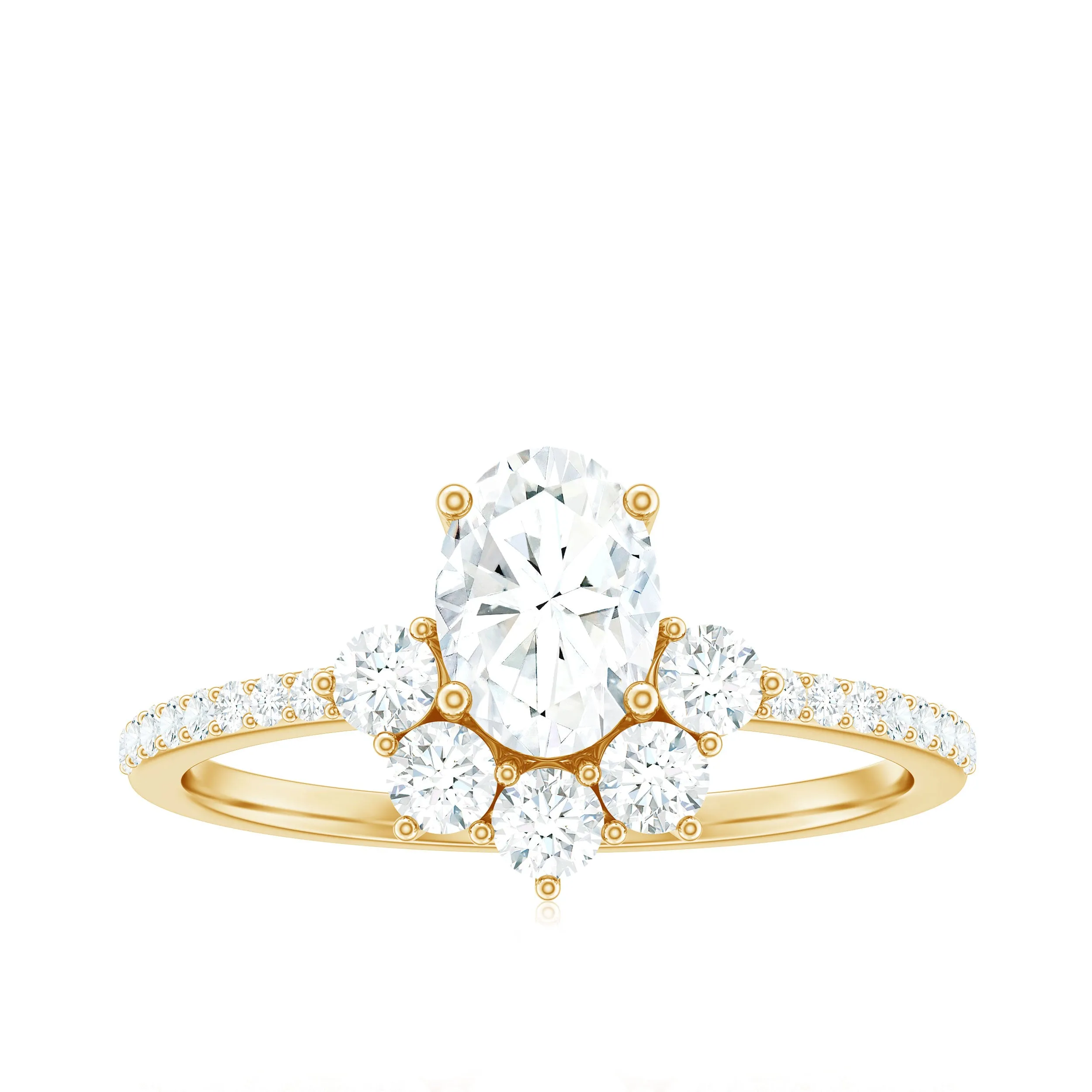 1.75 Carat Oval Moissanite Half Halo Engagement Ring in Gold